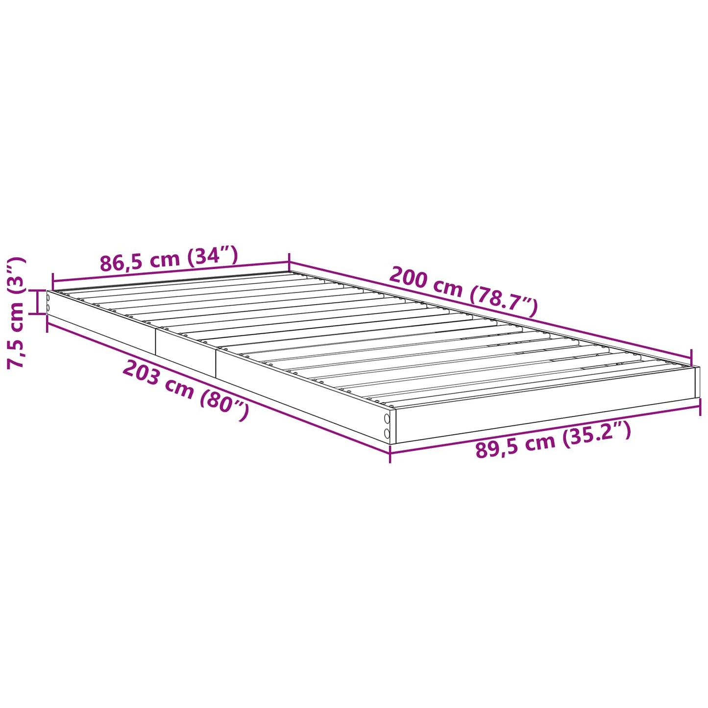 Gulvbedramme Røkt eik 90 x 200 cm Konstruert tre
