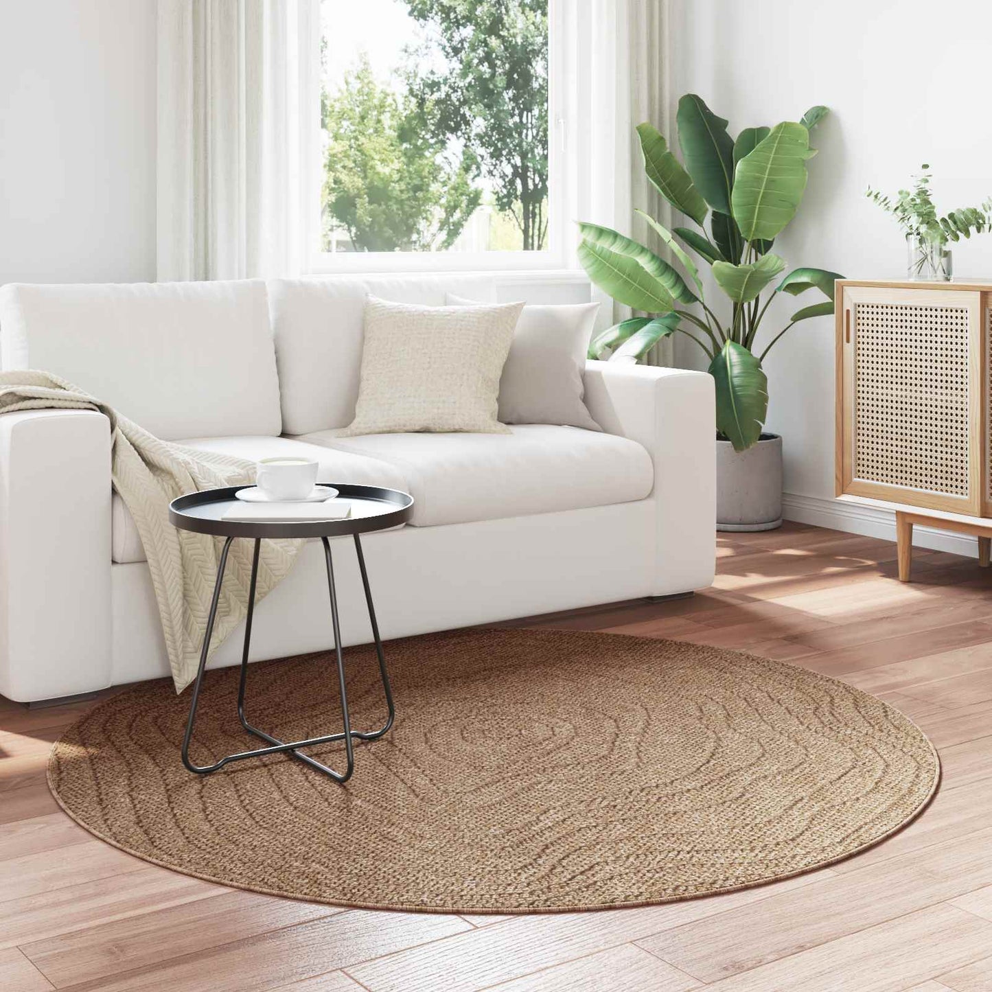 Områdetepper Rund Moiré AGIRA Naturlig Ø 200 CM Polyester