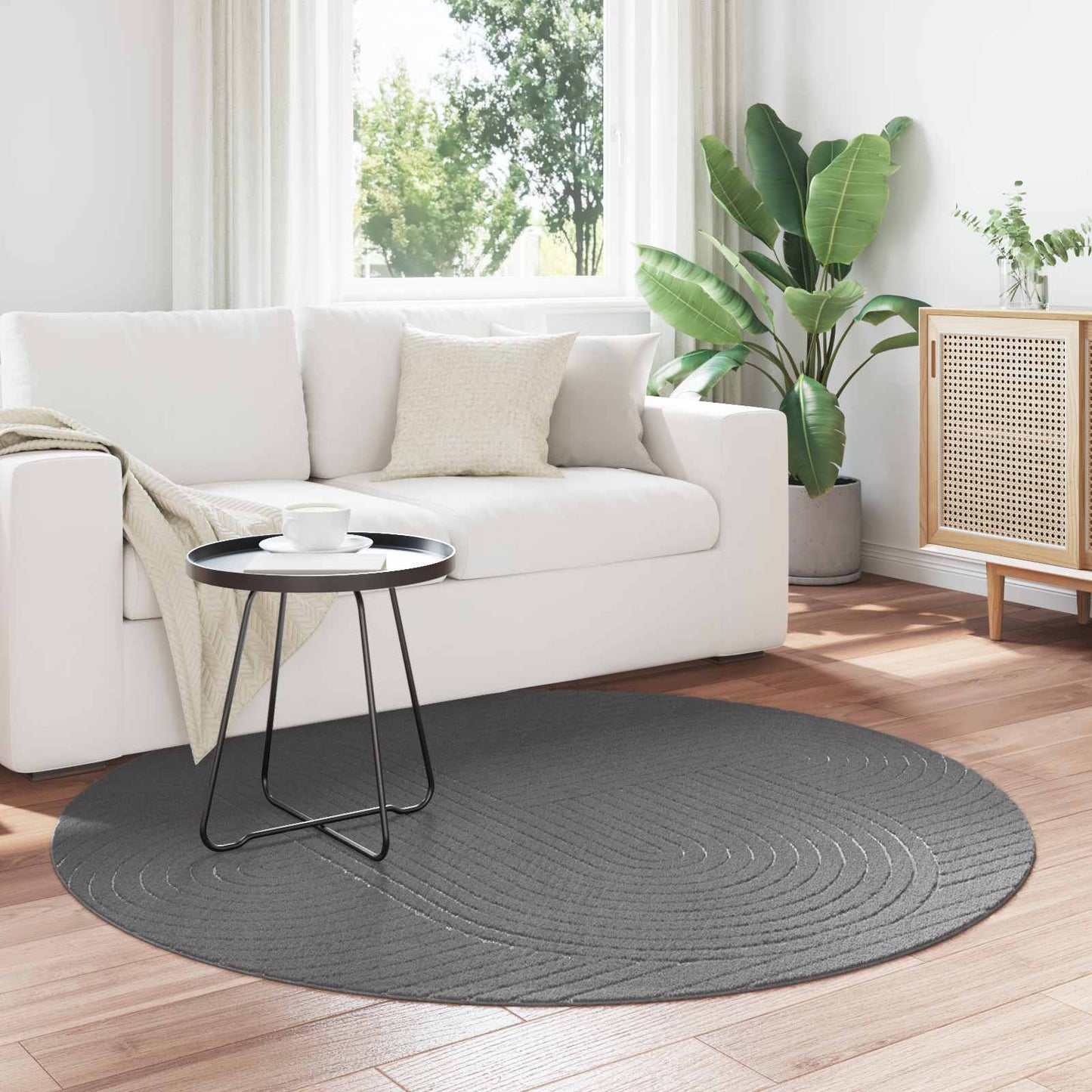 Områdetepper Rund PALMERAS Antrasitt Ø 120 CM Polyester