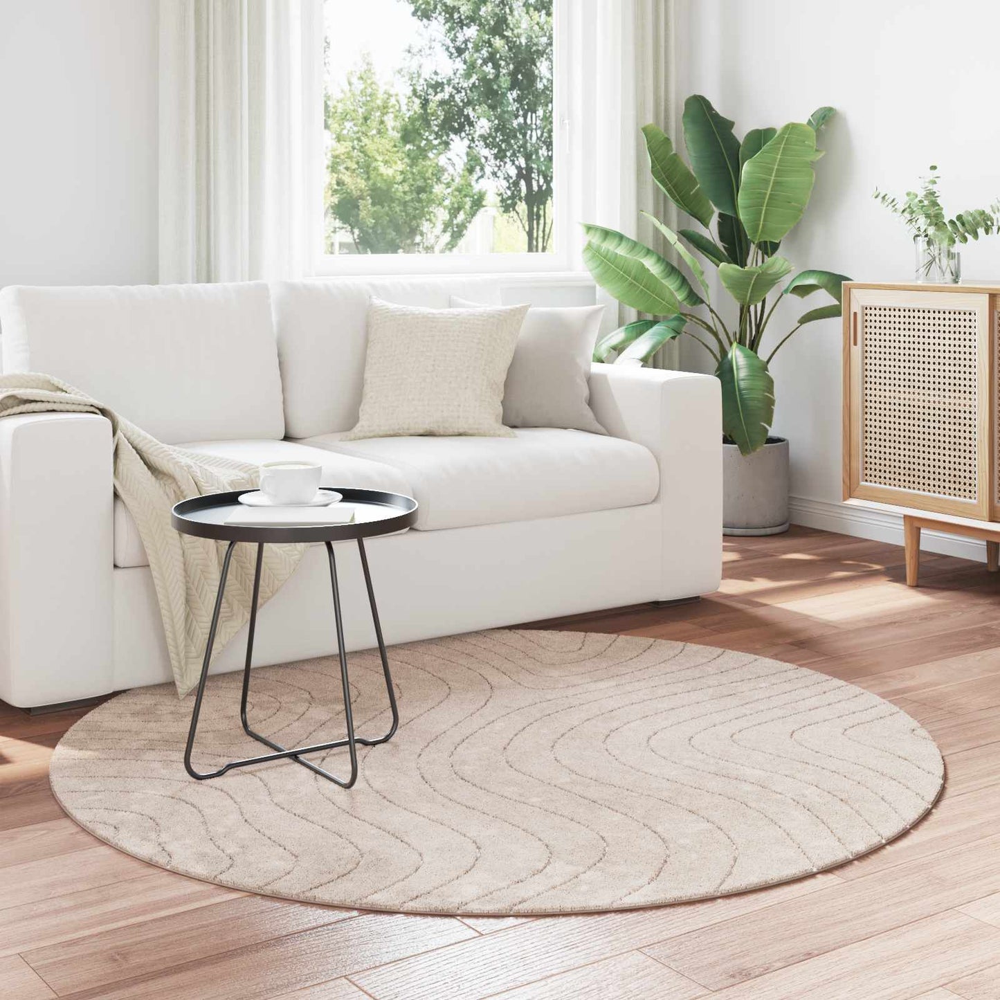 Områdetepper Rund HUARTE Beige Ø 120 CM Polyester vidaXL