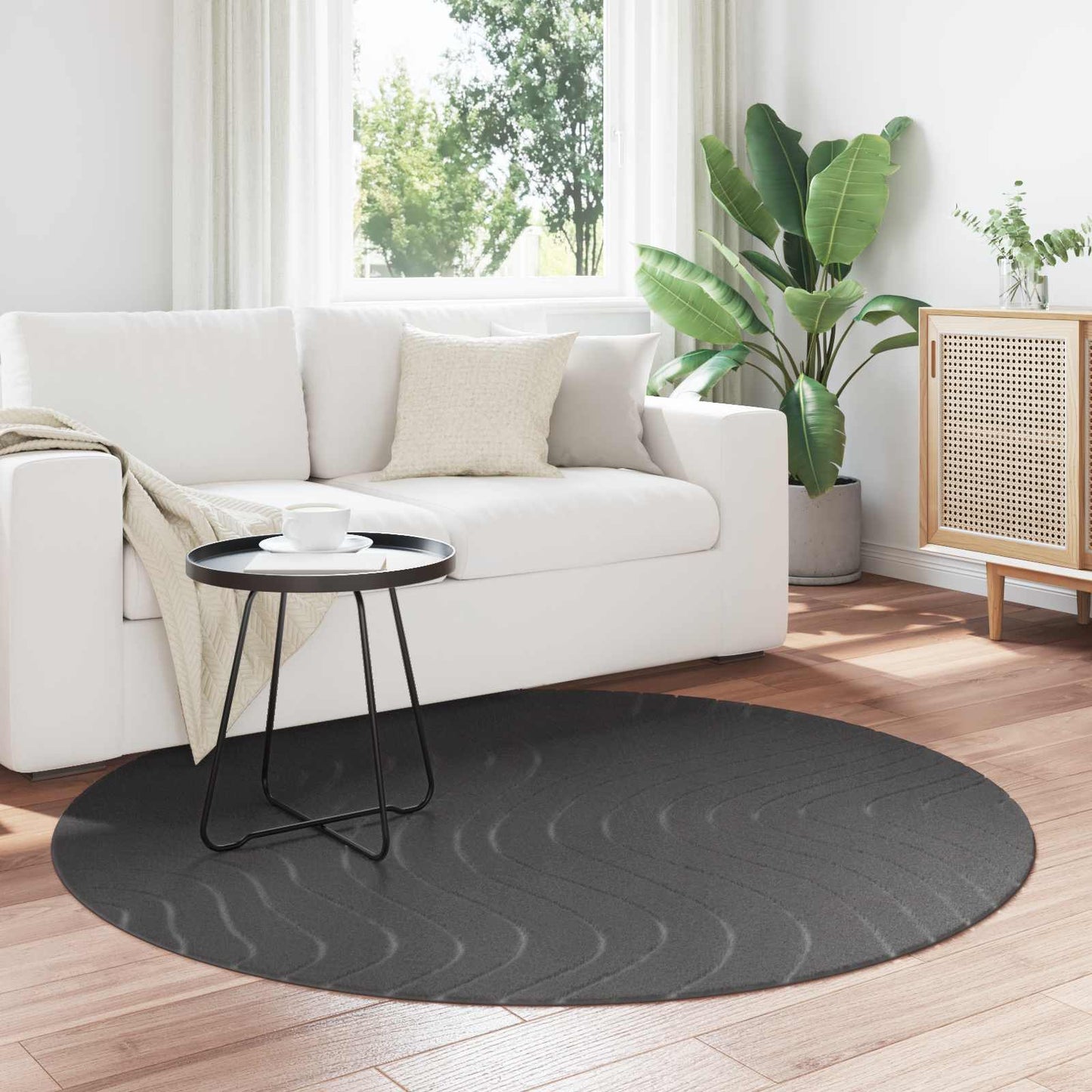Områdetepper Rund PALMERAS Antrasitt Ø 120 CM Polyester