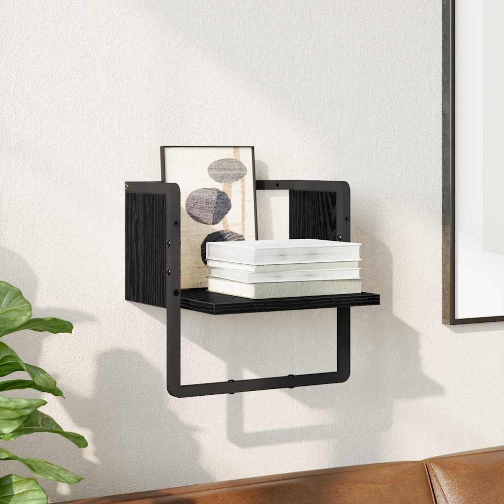 Vegghylle med hylle Svart Eik 30 x 25 x 30 cm Konstruert tre