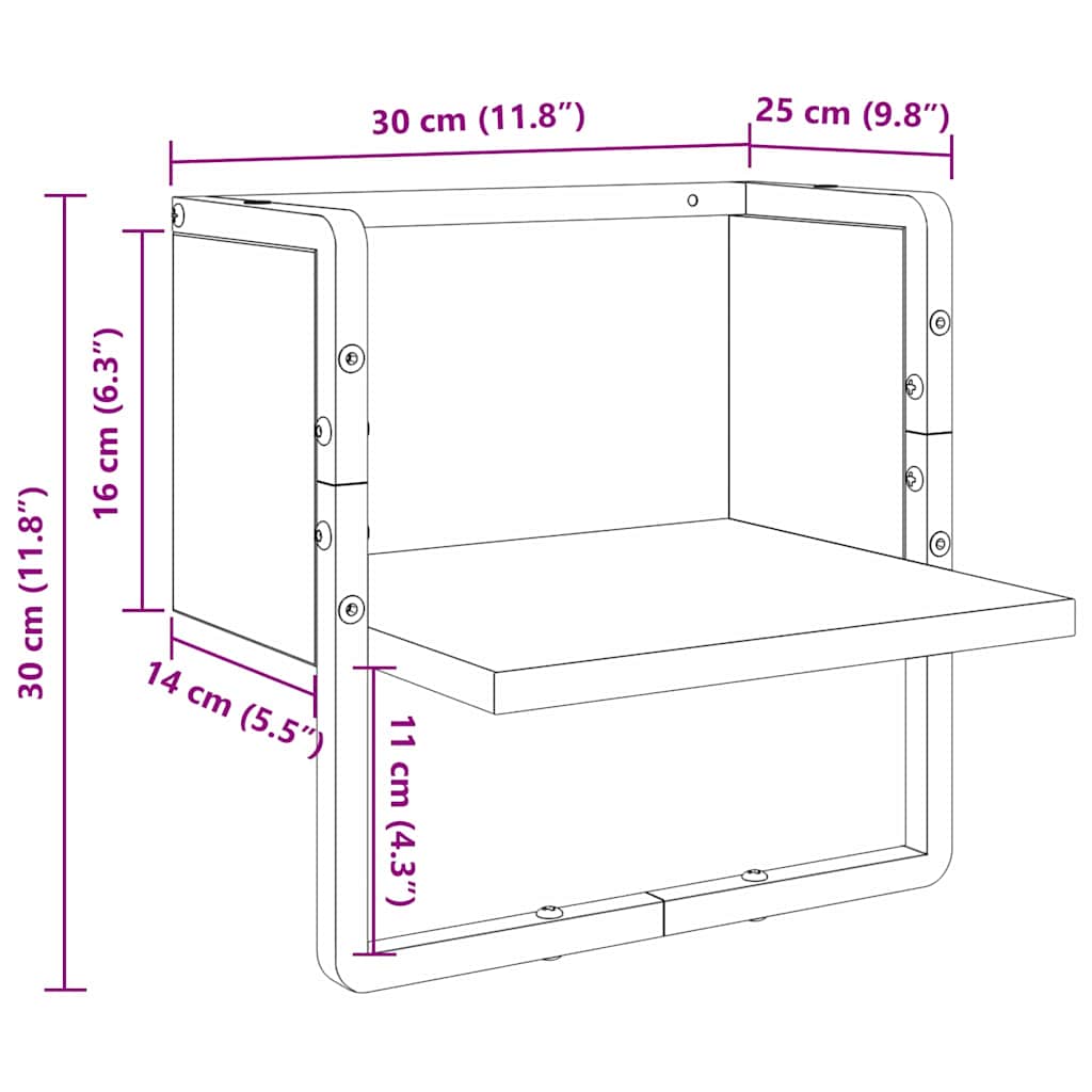 Vegghylle med hylle Svart Eik 30 x 25 x 30 cm Konstruert tre