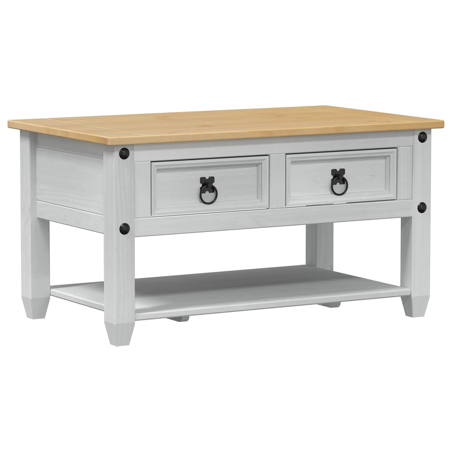Kaffebord med skuff Hvit 85 x 50 x 45 cm Massiv furu