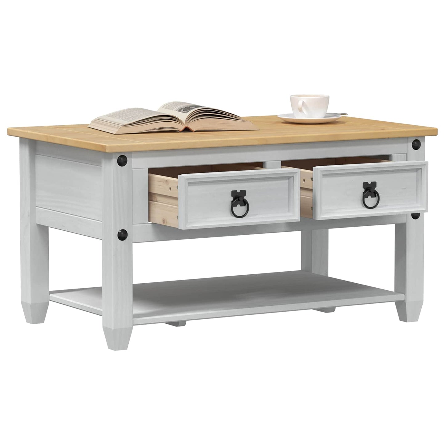 Kaffebord med skuff Hvit 85 x 50 x 45 cm Massiv furu