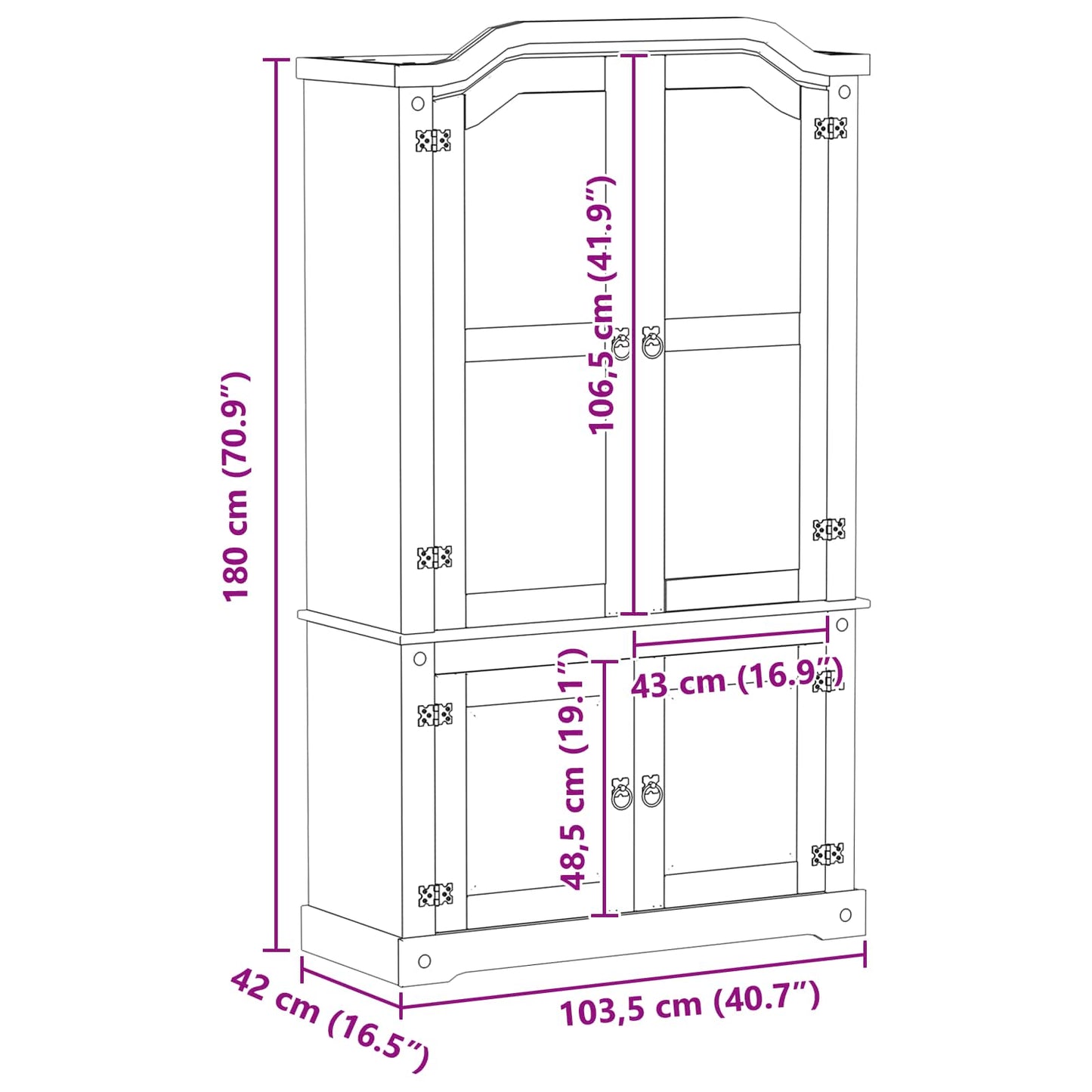 Visningsskap Hvit 103.5 x 42 x 180 cm Massiv furu vidaXL