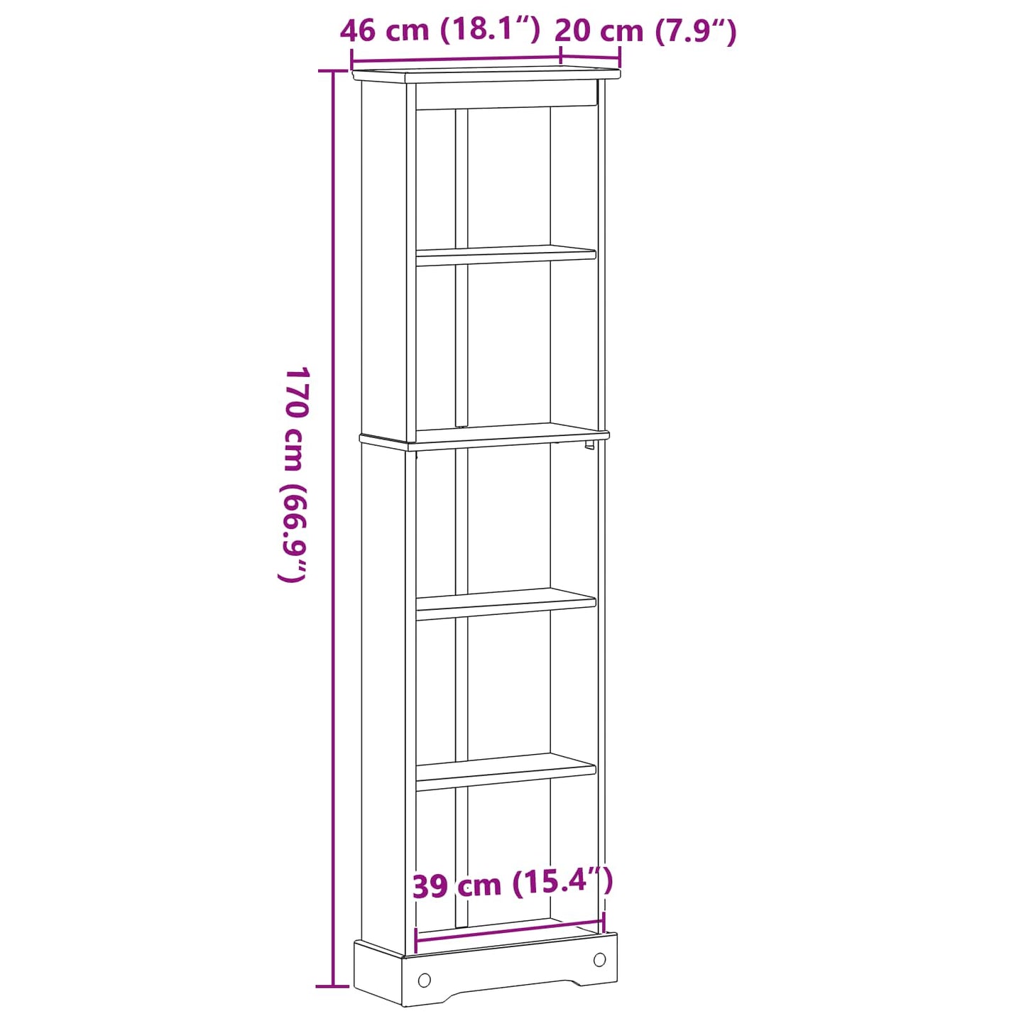 Bokhylle Hvit 46 x 20 x 170 cm Massiv furu
