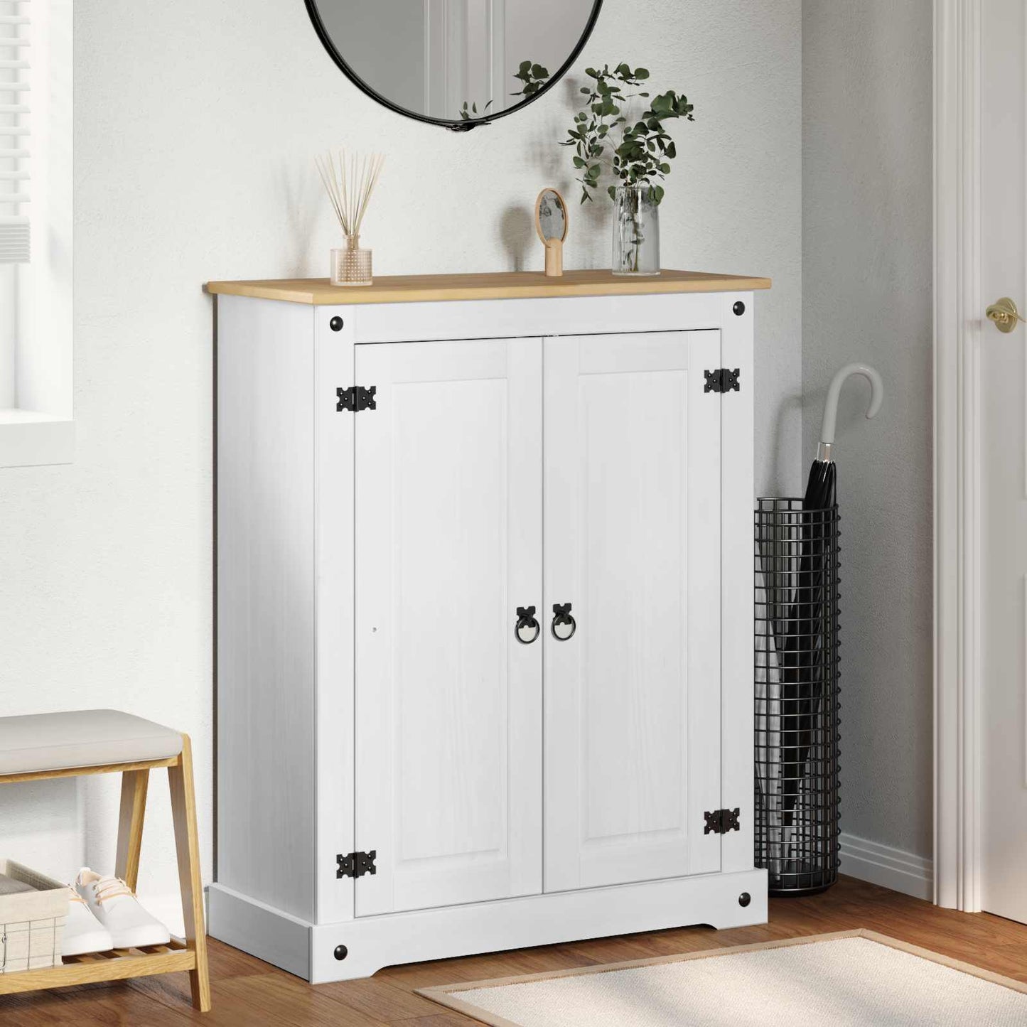 Sko Skap med hylle med dør Hvit 86 x 38,5 x 108 cm Massiv furu
