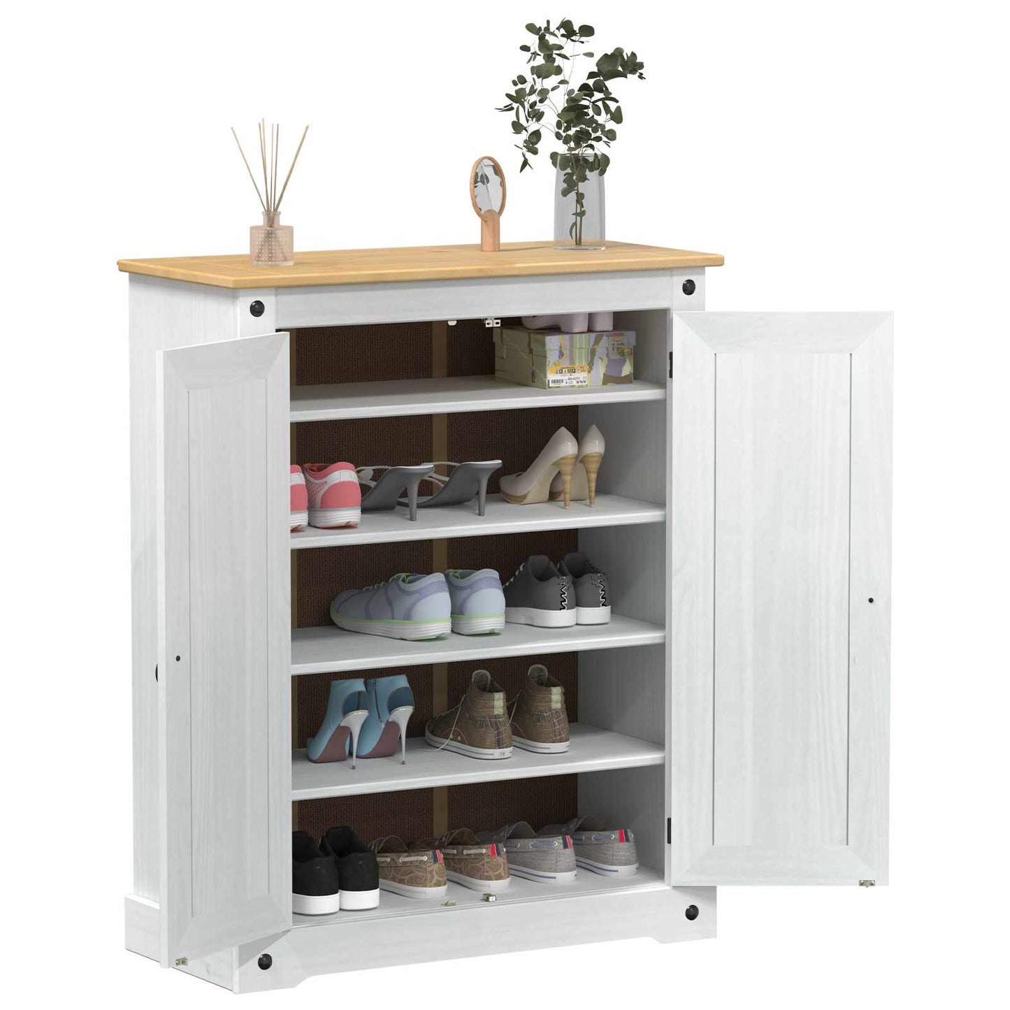 Sko Skap med hylle med dør Hvit 86 x 38,5 x 108 cm Massiv furu