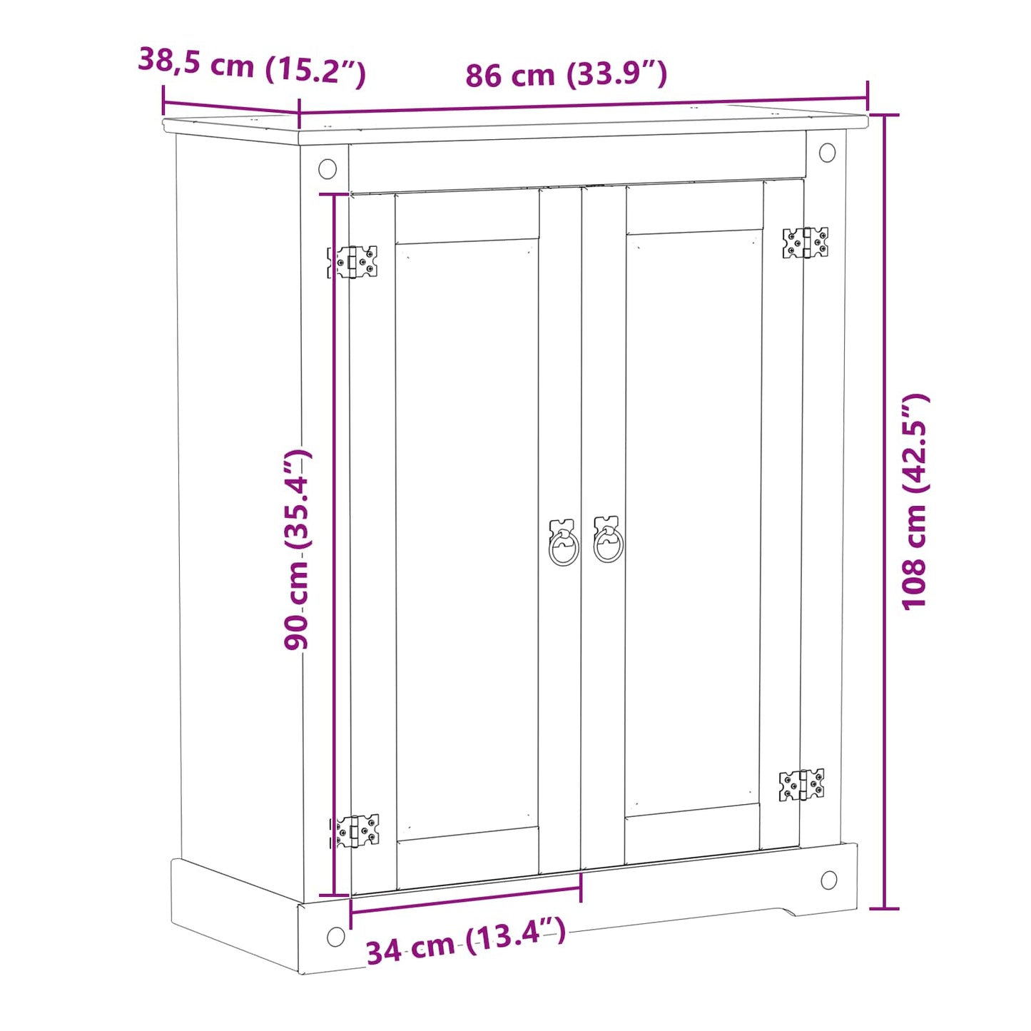 Sko Skap med hylle med dør Hvit 86 x 38,5 x 108 cm Massiv furu