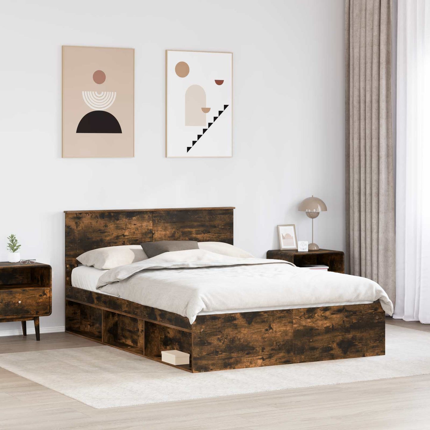 Sengestamme med hodegjerde Røkt eik 150 x 200 cm Konstruert tre