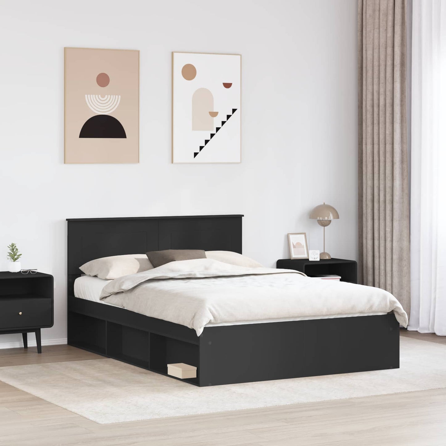 Sengestamme med hodegjerde Svart 140 x 200 cm Konstruert tre