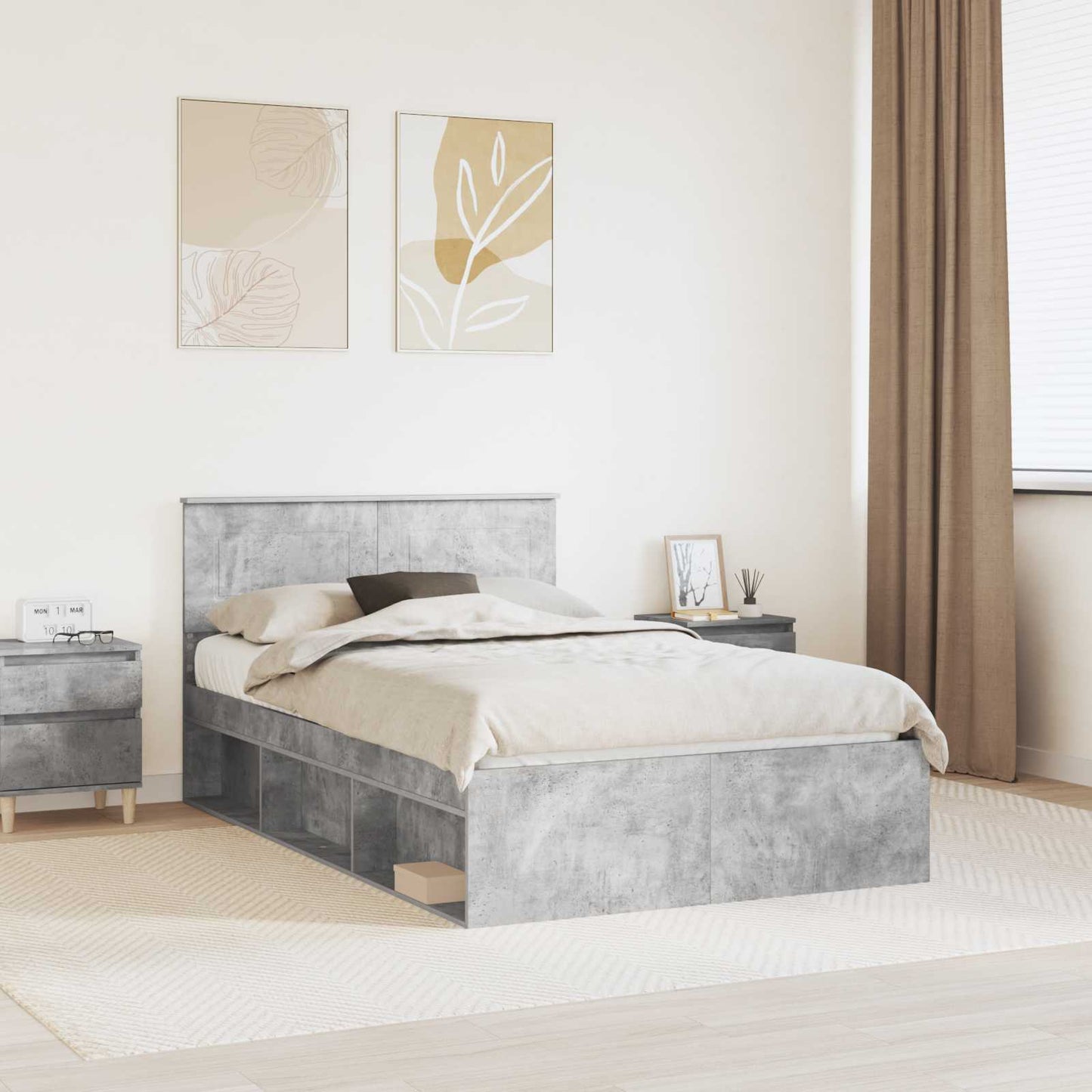 Sengestamme med hodegjerde Betong 120 x 200 cm Konstruert tre
