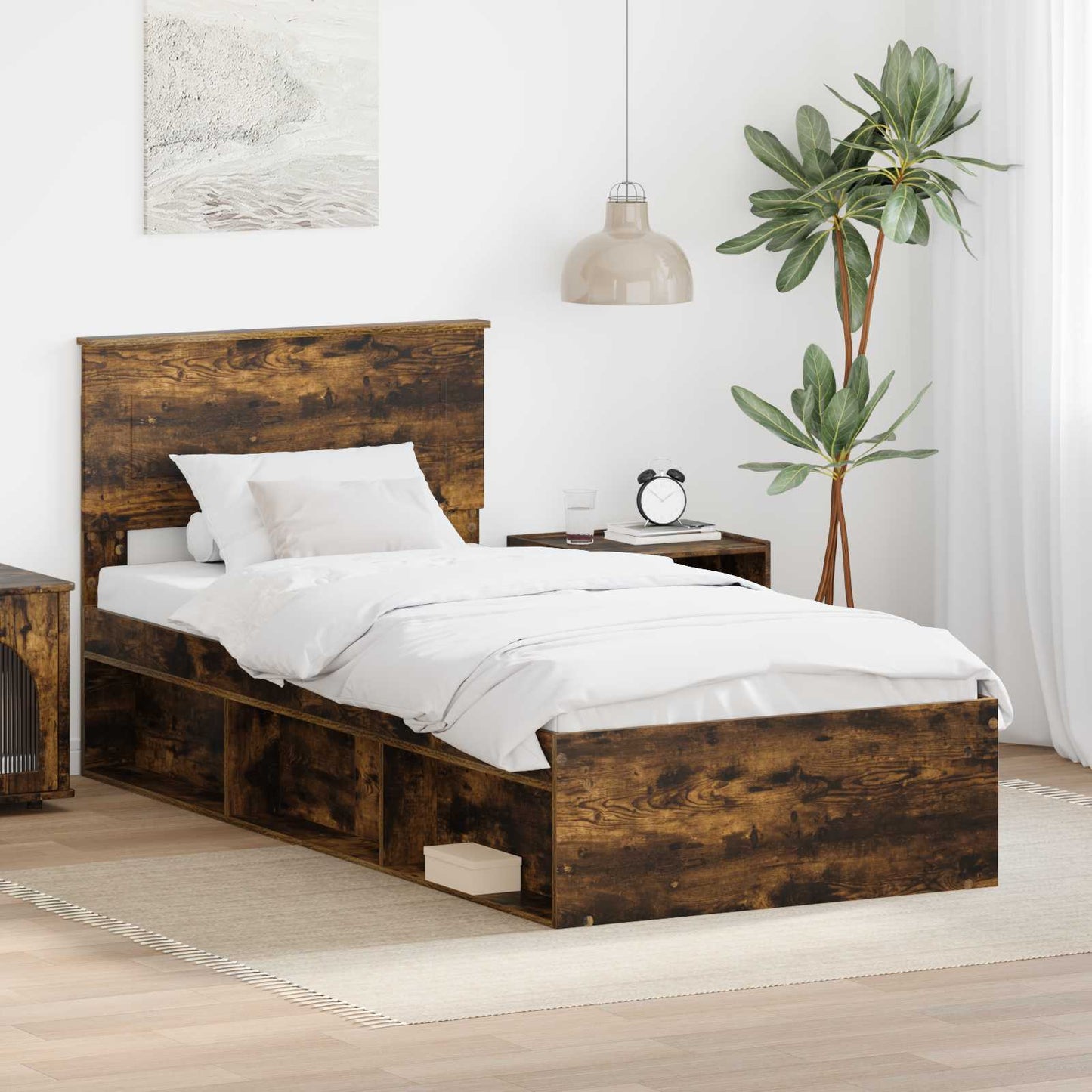 Sengestamme med hodegjerde Røkt eik 100 x 200 cm Konstruert tre
