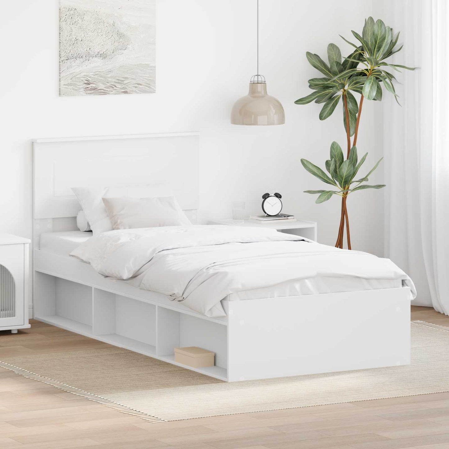 Sengestamme med hodegjerde Hvit 75 x 190 cm Konstruert tre