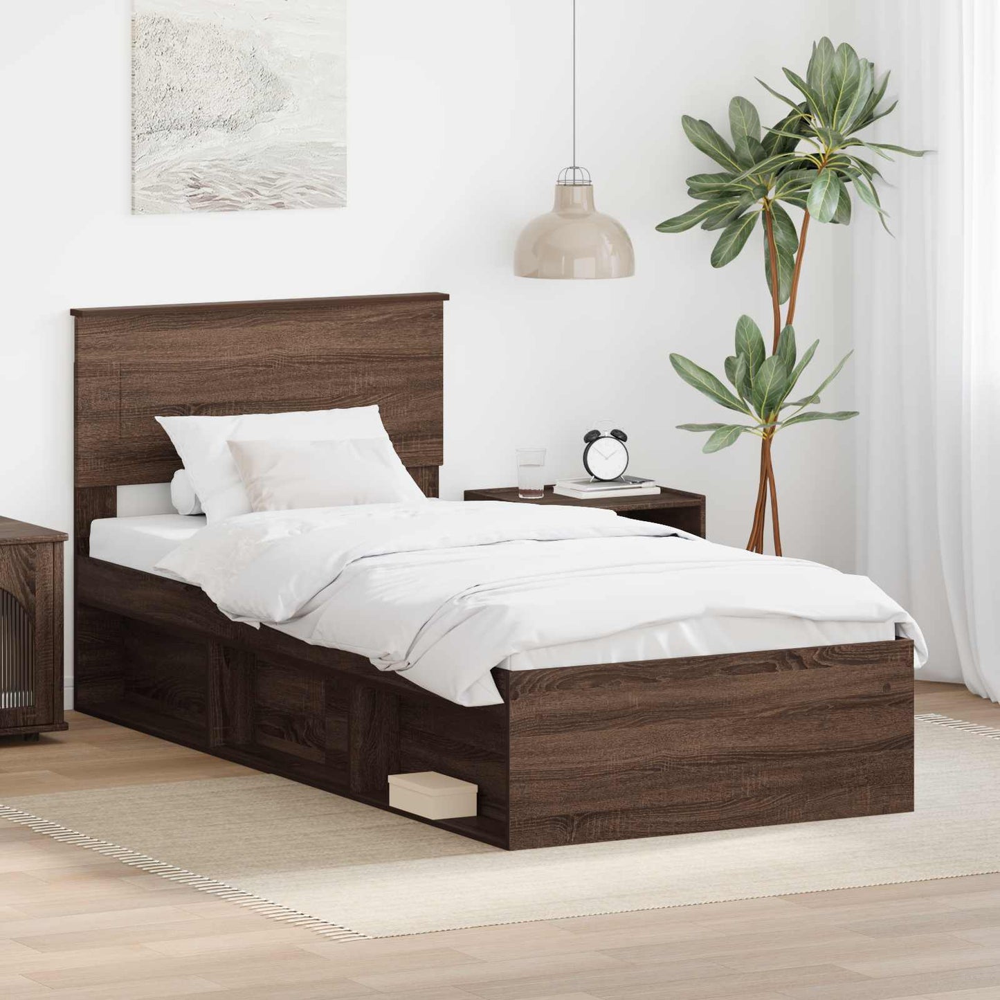 Sengestamme med hodegjerde Brun Eik 75 x 190 cm Konstruert tre