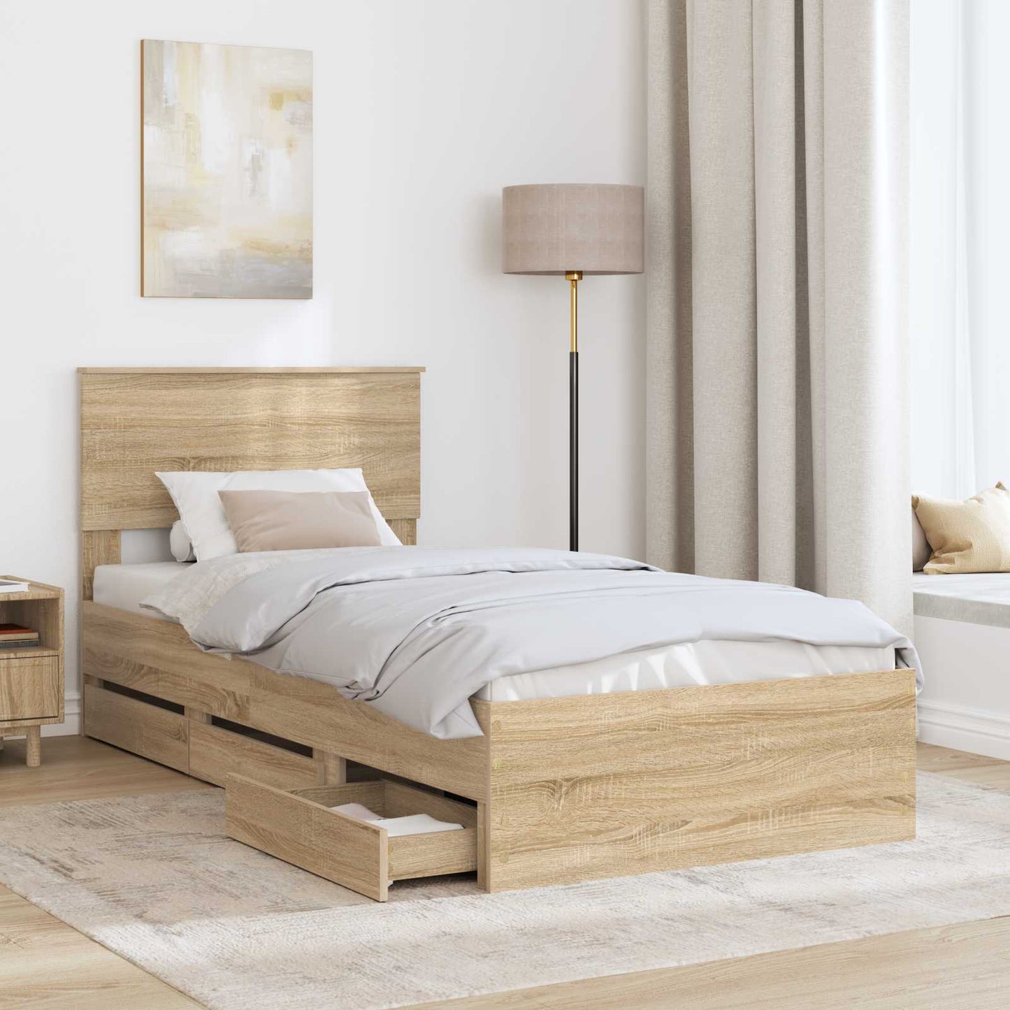 Sengestamme med skuff Sonoma eik 75 x 190 cm Ingeniørtre
