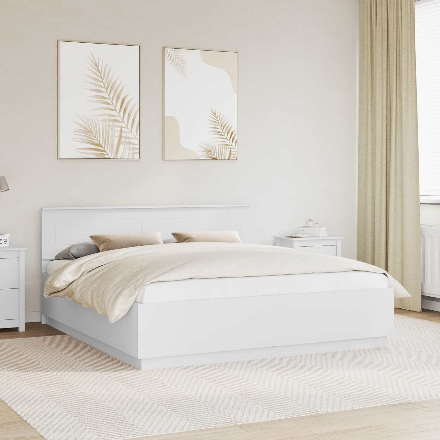 Sengestamme med LED -stripelys Hvit 200 x 200 cm Konstruert tre