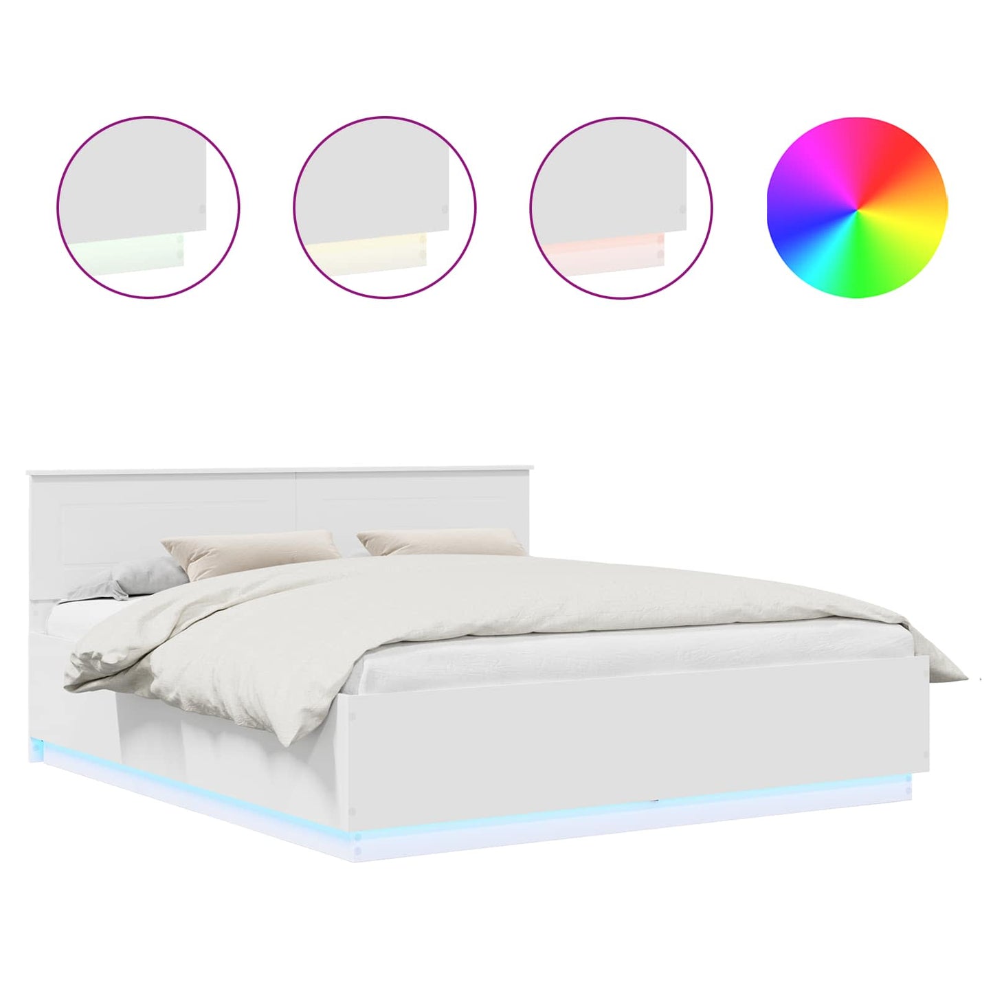Sengestamme med LED -stripelys Hvit 200 x 200 cm Konstruert tre