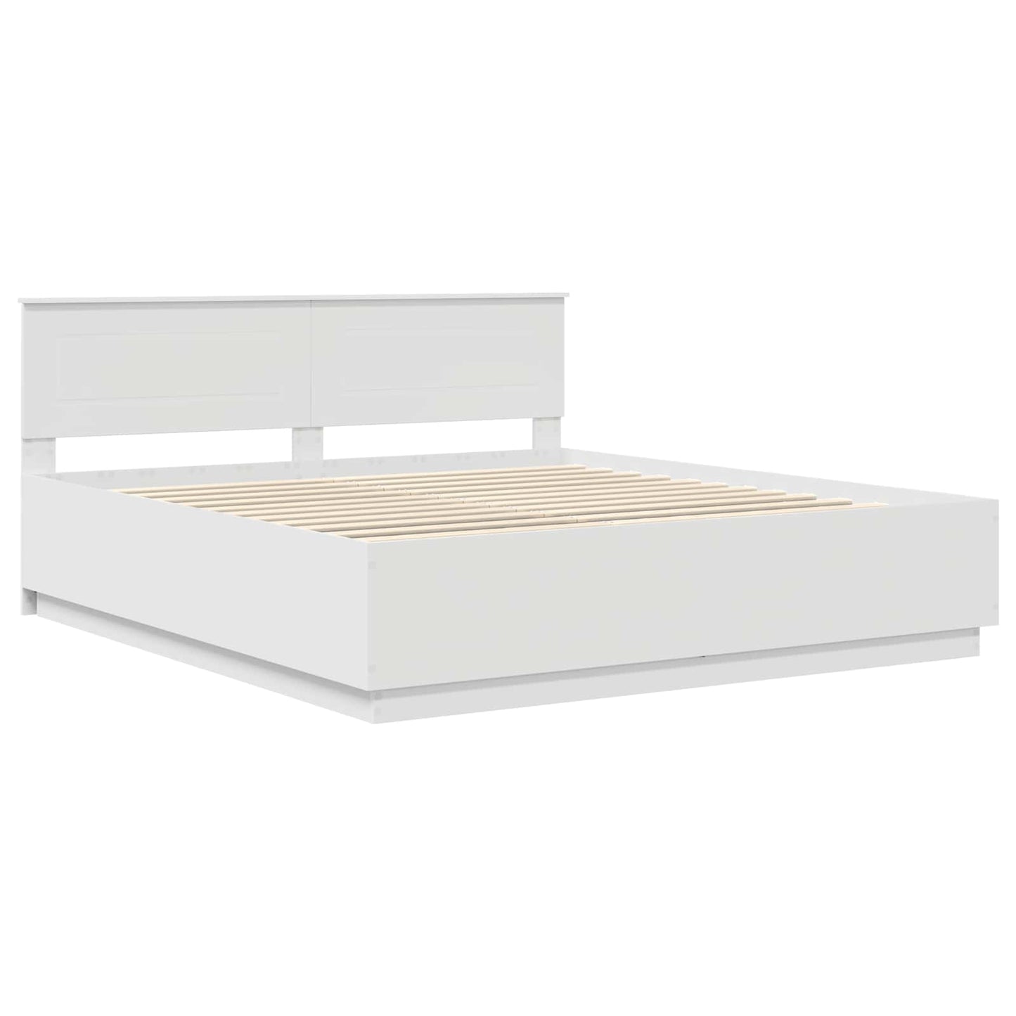 Sengestamme med LED -stripelys Hvit 200 x 200 cm Konstruert tre