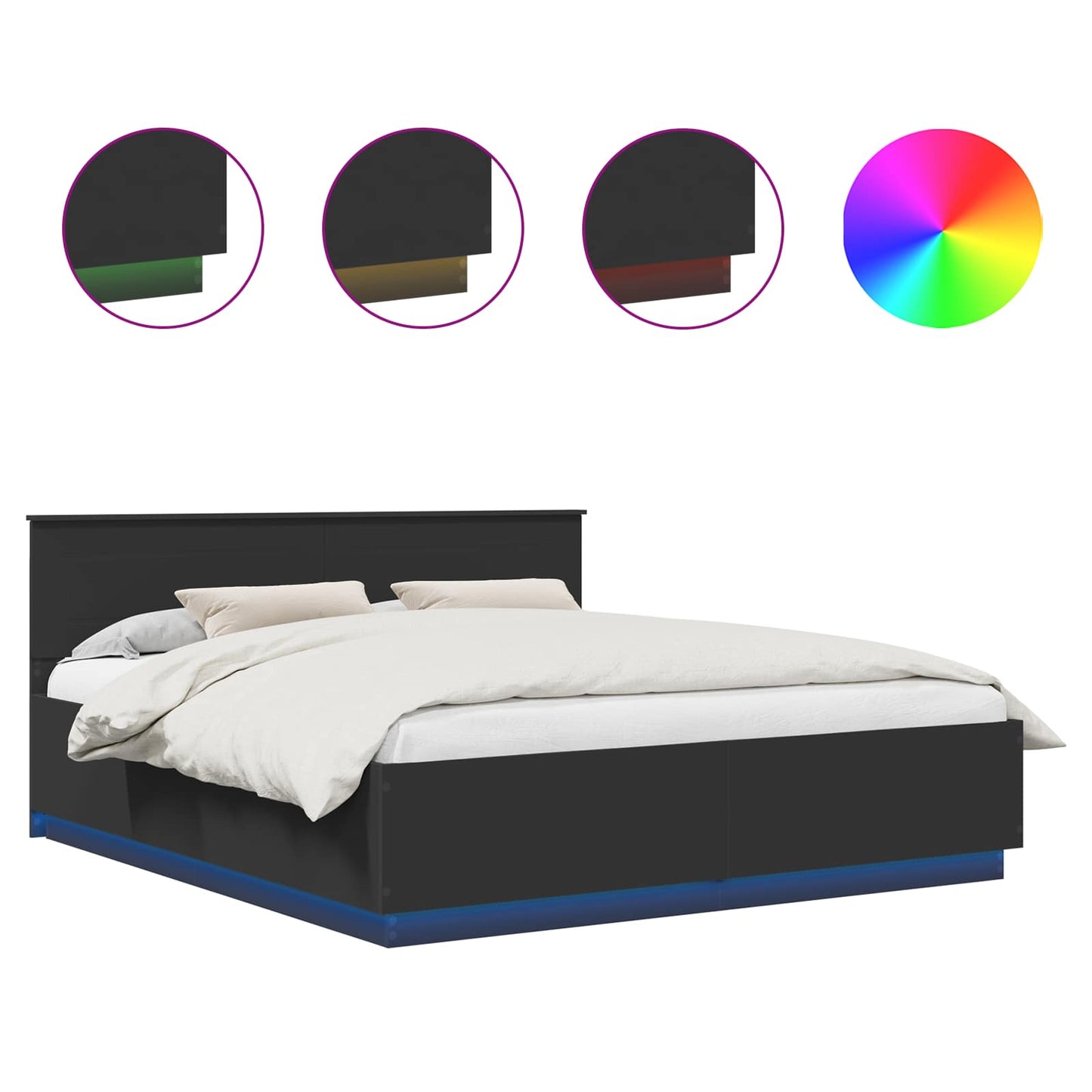 Sengestamme med hodegjerde Svart 200 x 200 cm Konstruert tre