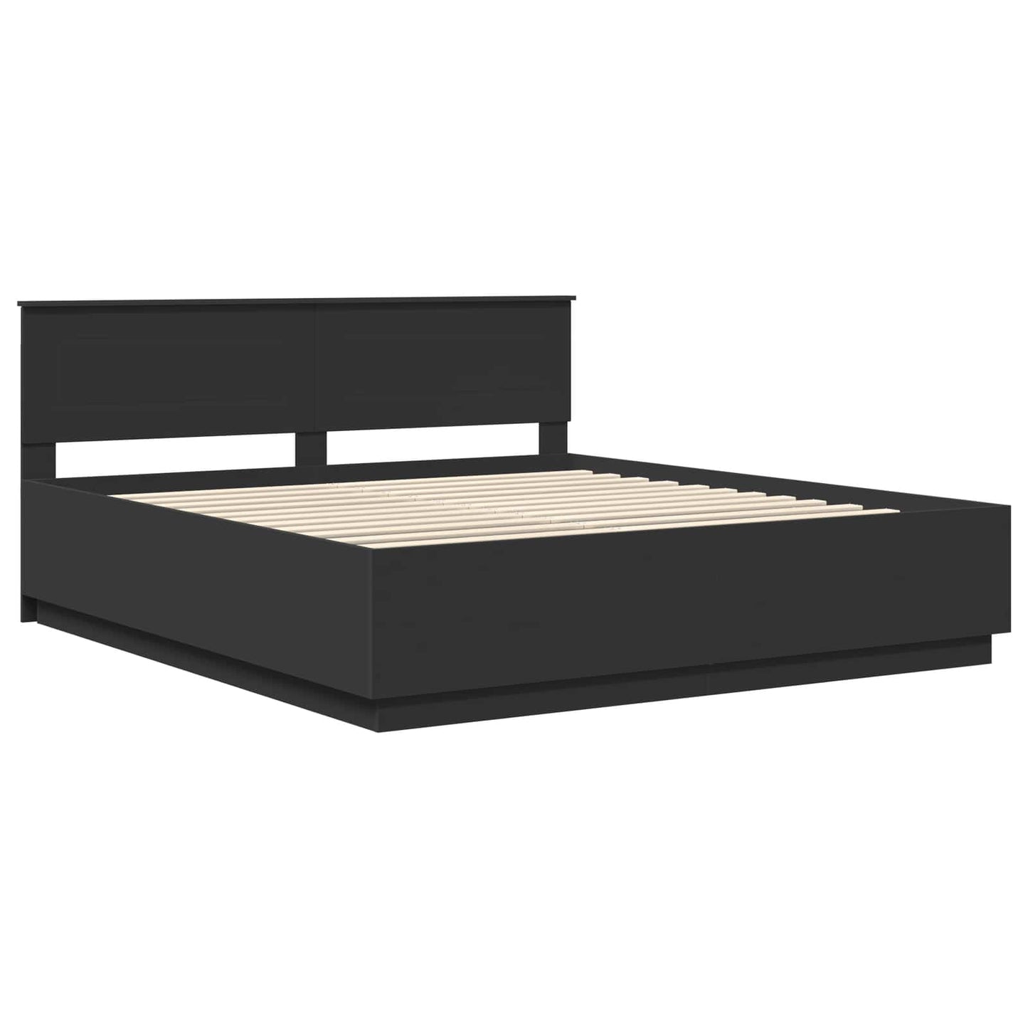 Sengestamme med hodegjerde Svart 200 x 200 cm Konstruert tre