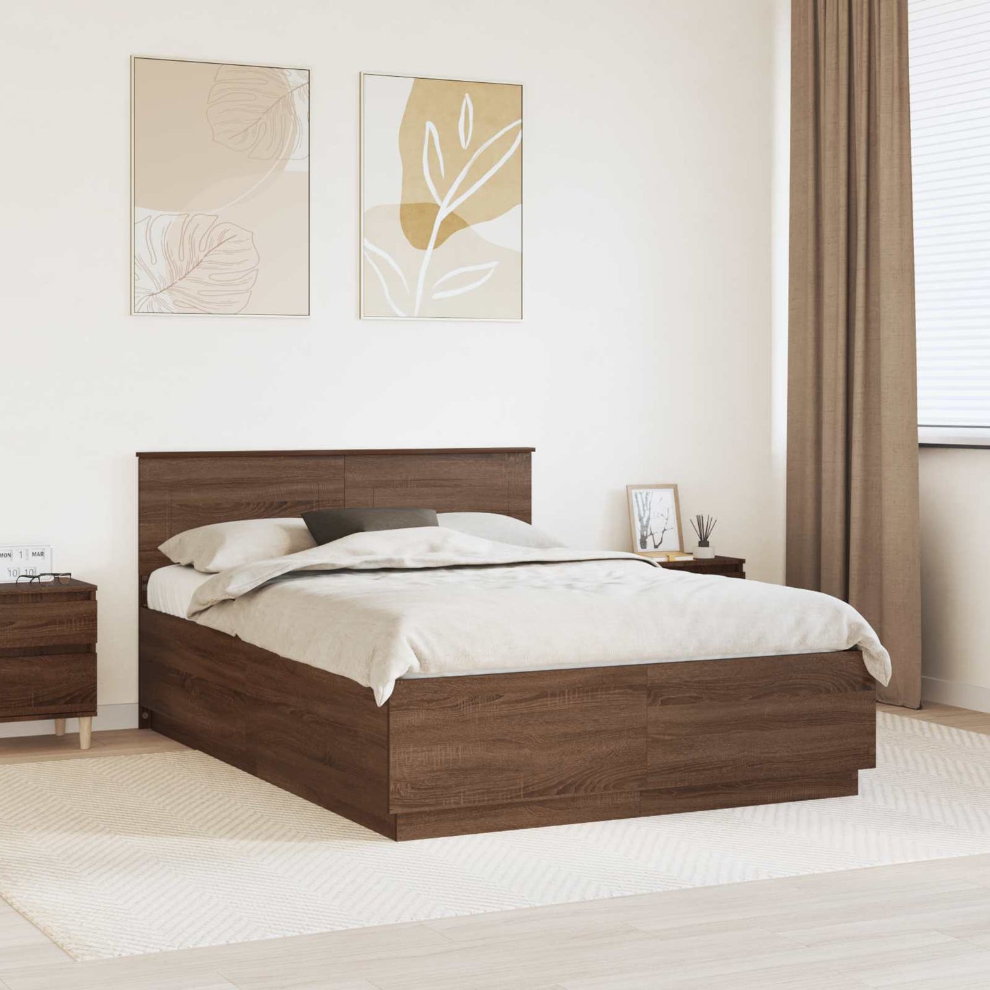 Sengestamme med hodegjerde Brun Eik 150 x 200 cm Konstruert tre