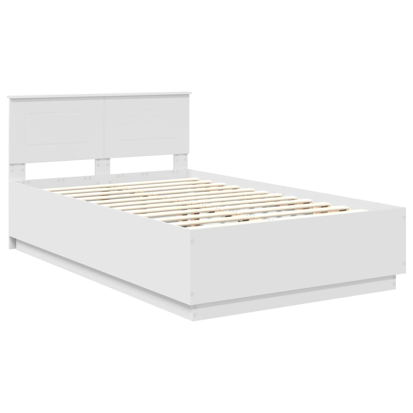 Sengestamme med LED -stripelys Hvit 135 x 190 cm Konstruert tre