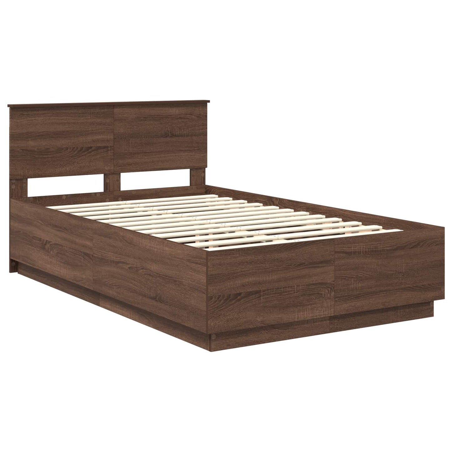 Sengestamme med hodegjerde Brun Eik 135 x 190 cm Konstruert tre