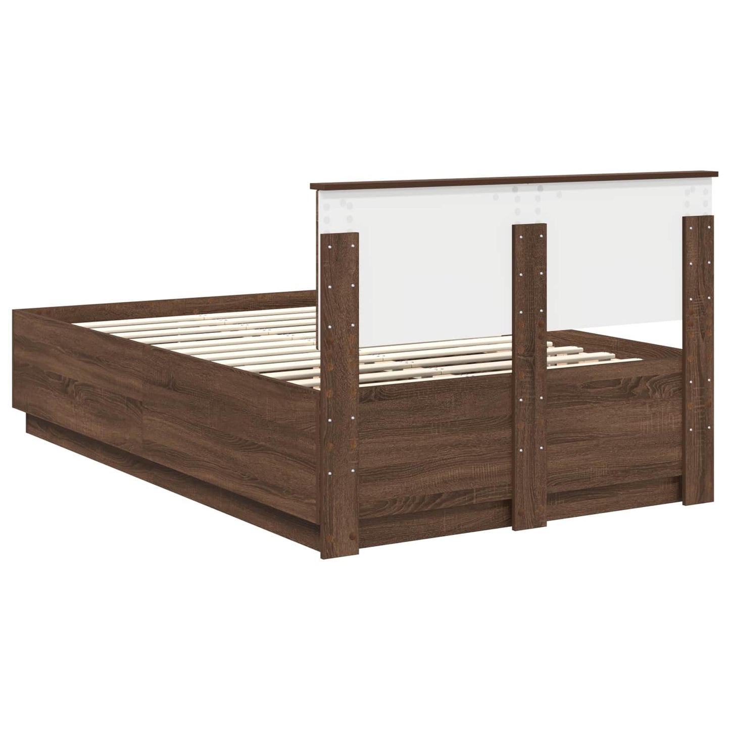 Sengestamme med hodegjerde Brun Eik 135 x 190 cm Konstruert tre