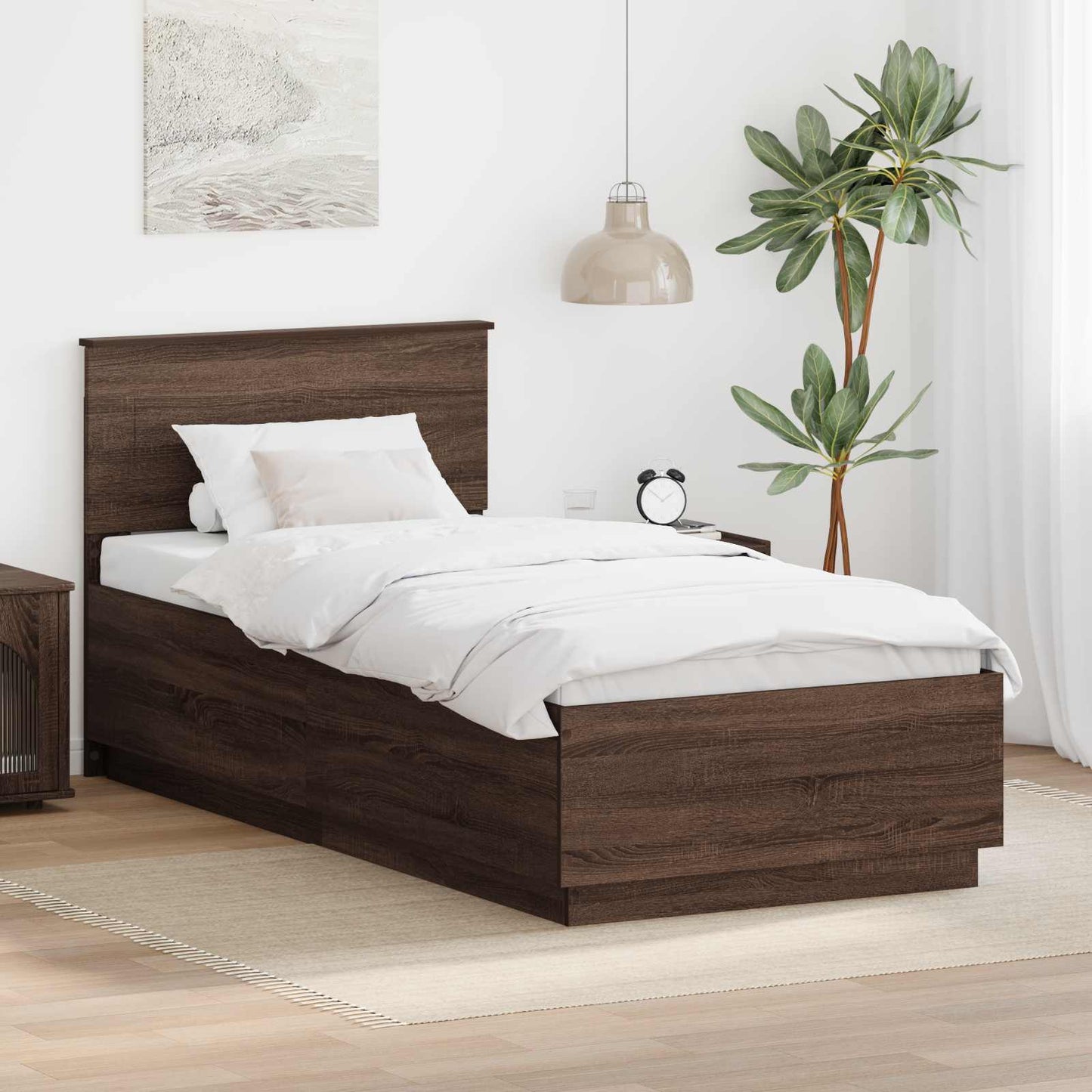 Sengestamme med hodegjerde Brun Eik 70 x 190 cm Konstruert tre