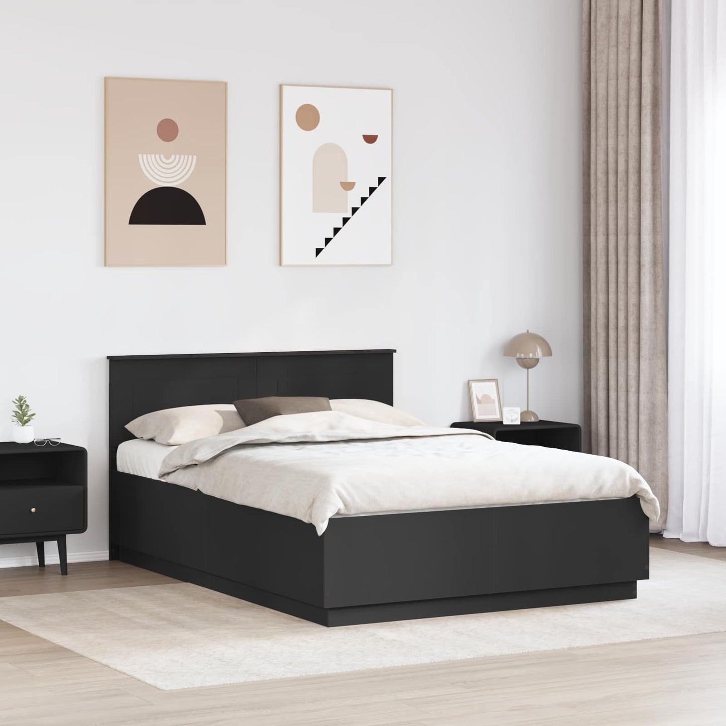 Sengestamme med hodegjerde Svart 150 x 200 cm Konstruert tre