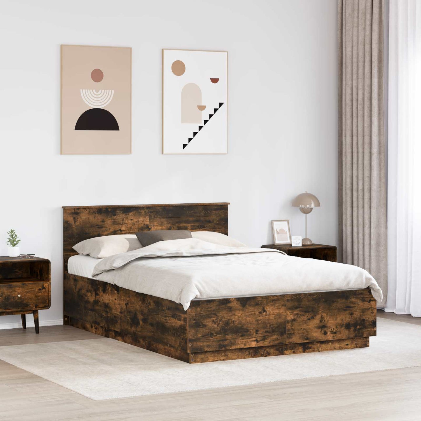 Sengestamme med hodegjerde Røkt Eik 150 x 200 cm Konstruert tre