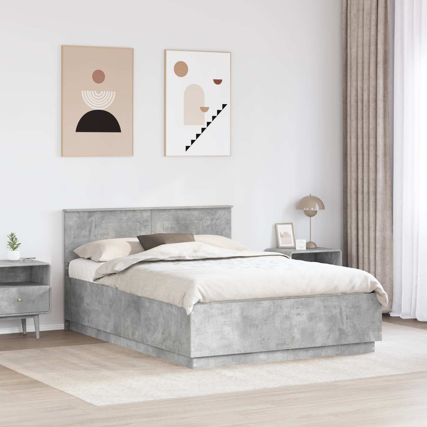 Sengestamme Betonggrå 140 x 190 cm Konstruert tre