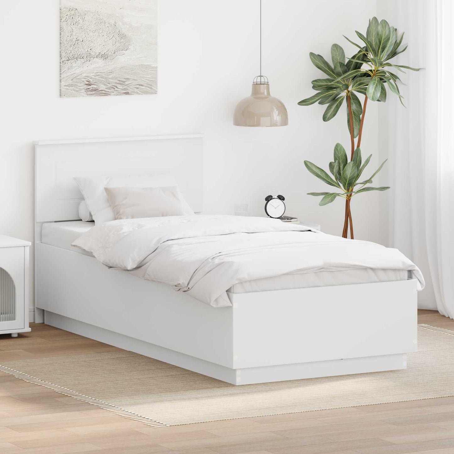 Sengestamme med hodegjerde Hvit 75 x 190 cm Konstruert tre