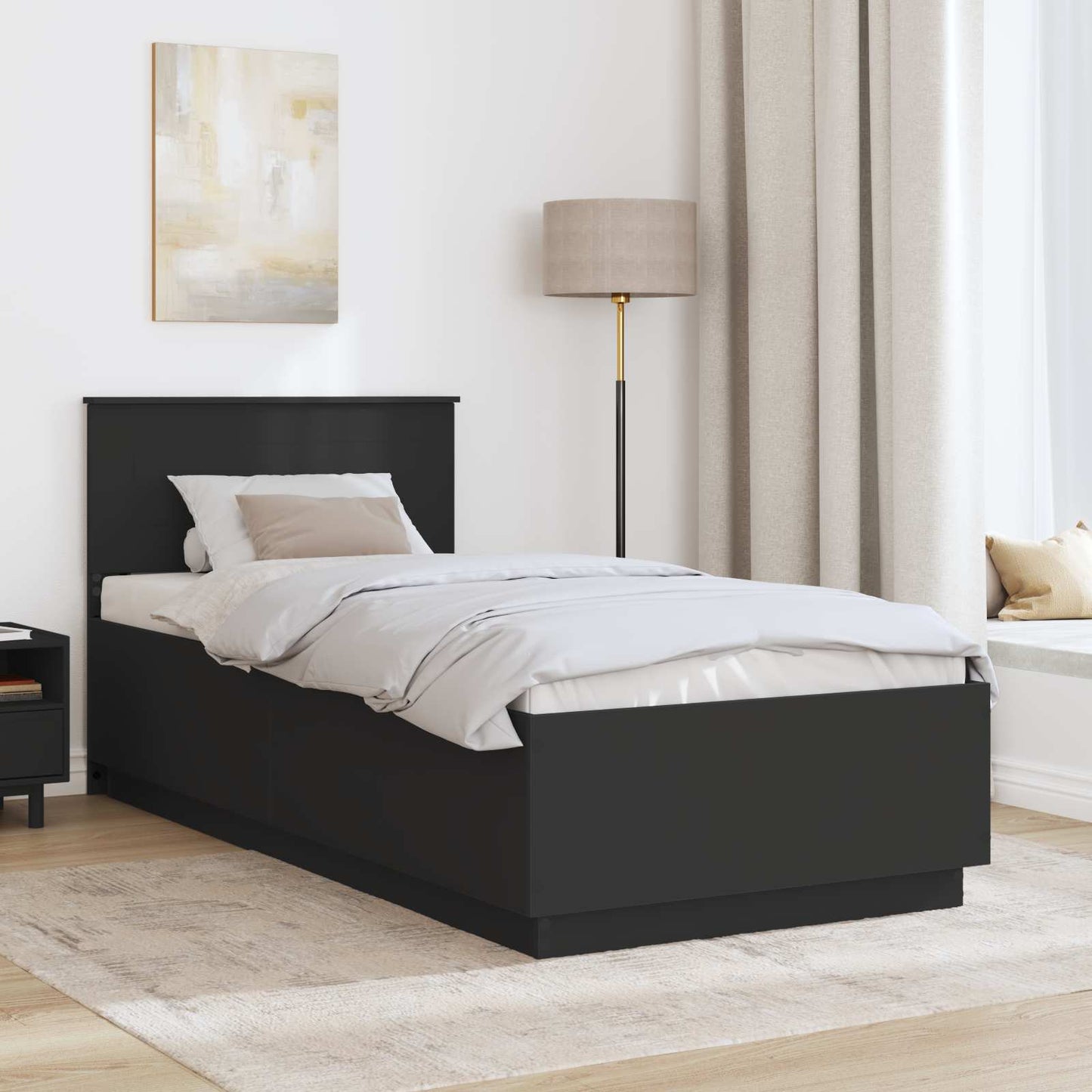 Sengestamme med hodegjerde Svart 70 x 190 cm Konstruert tre
