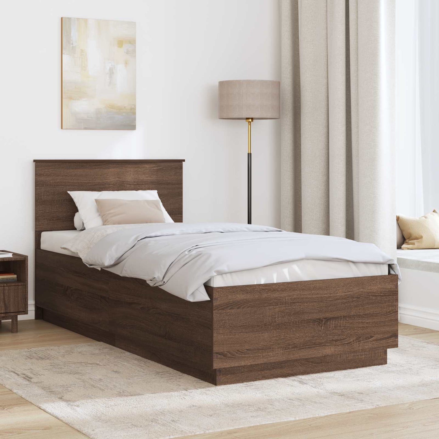 Sengestamme med hodegjerde Brun eik 70 x 190 cm Konstruert tre