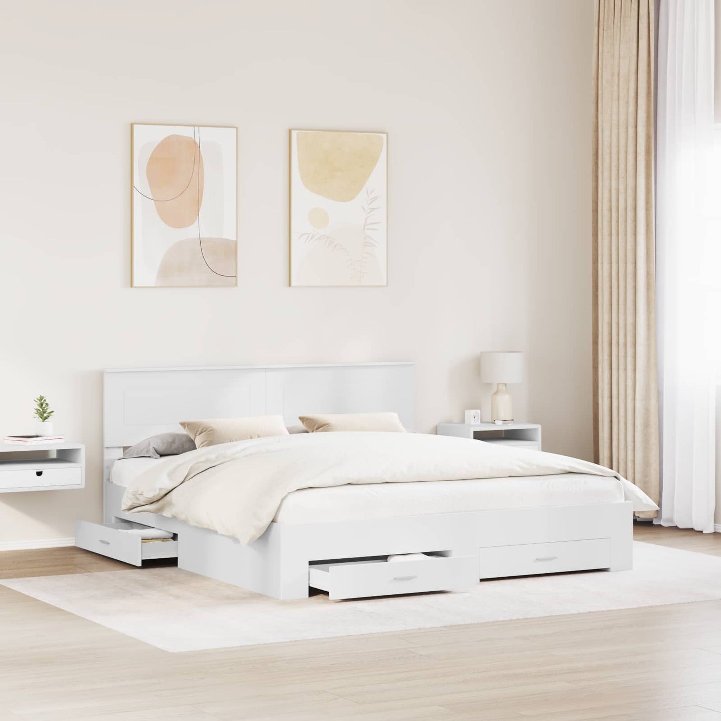 Sengestamme med hodegjerde Hvit 180 x 200 cm Konstruert tre