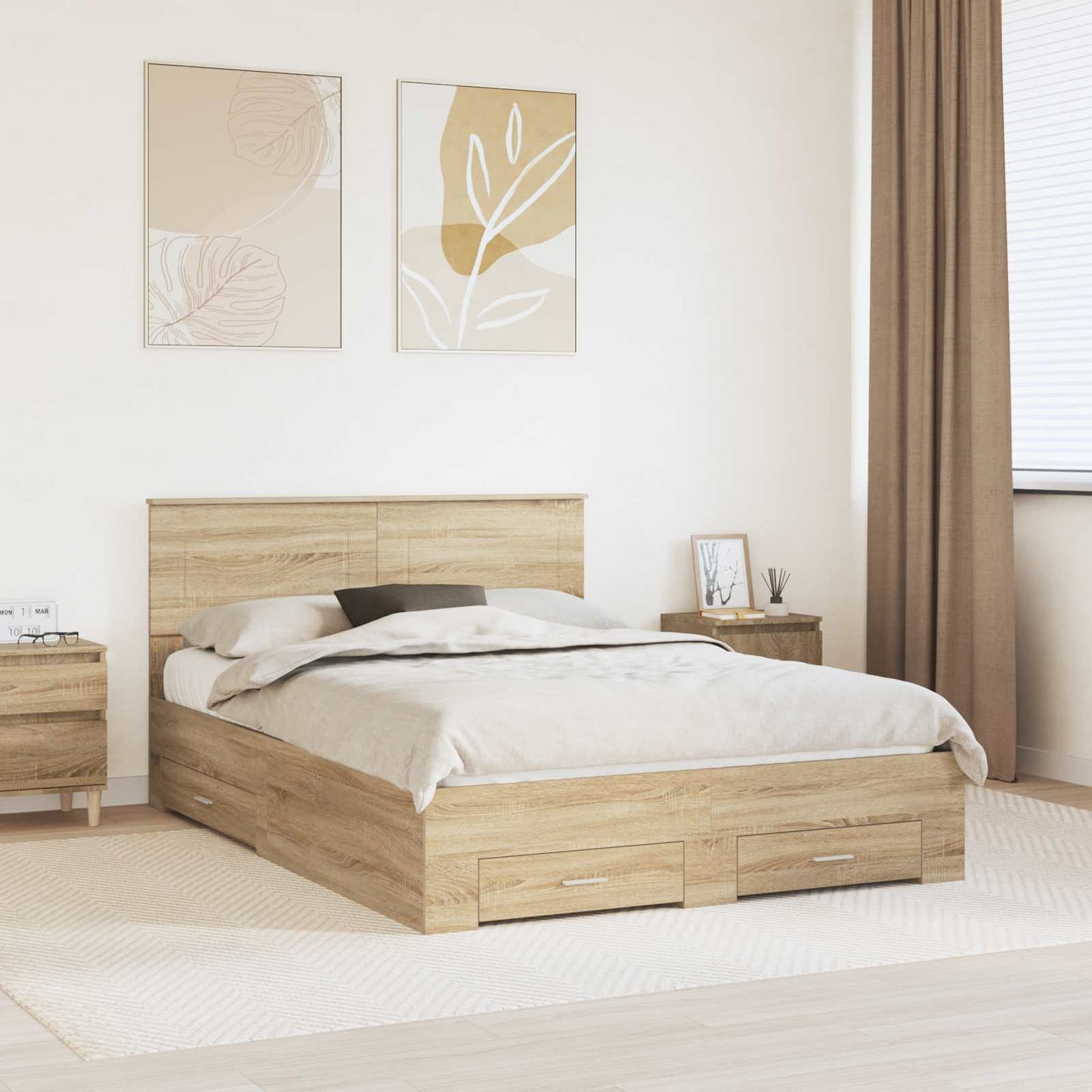 Sengestamme med skuff Sonoma eik 150 x 200 cm Konstruert tre