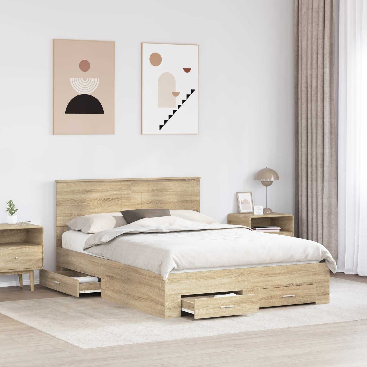 Sengestamme med skuff Sonoma eik 150 x 200 cm Konstruert tre