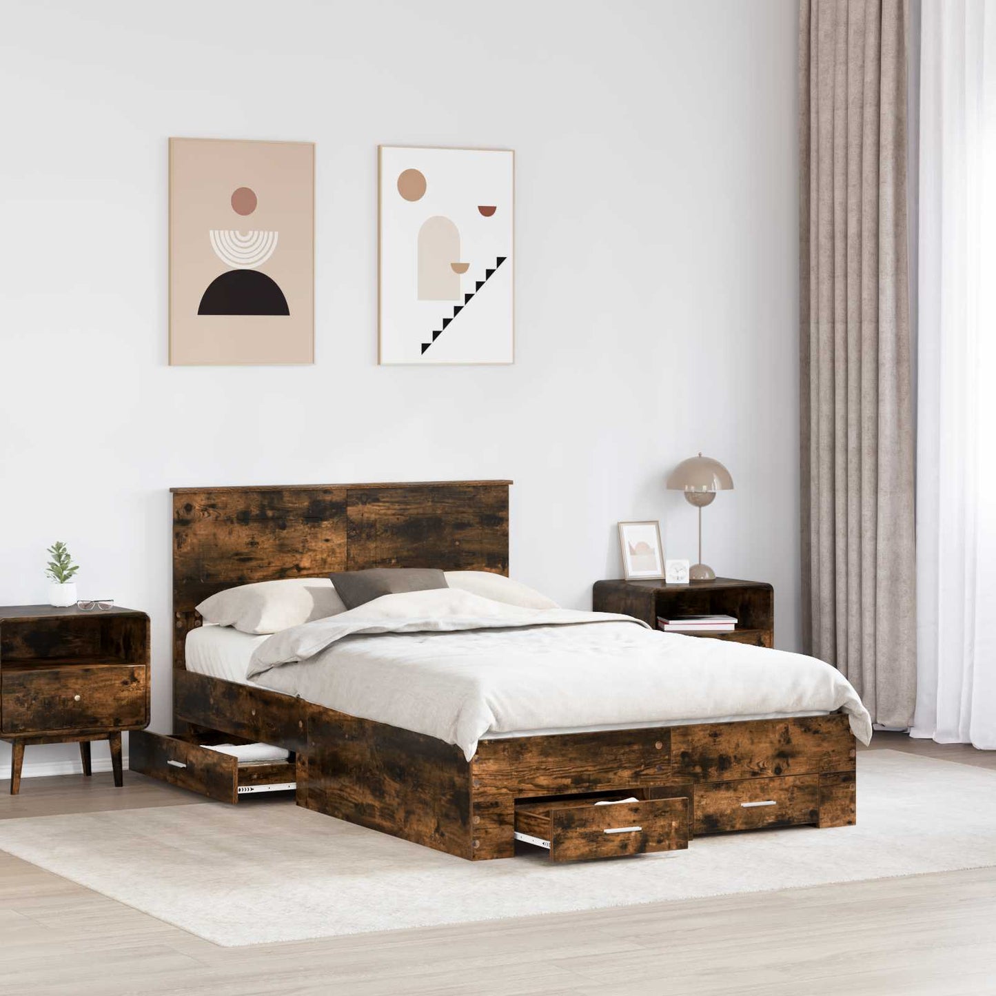 Sengestamme med hodegjerde Røkt eik 120 x 190 cm Konstruert tre
