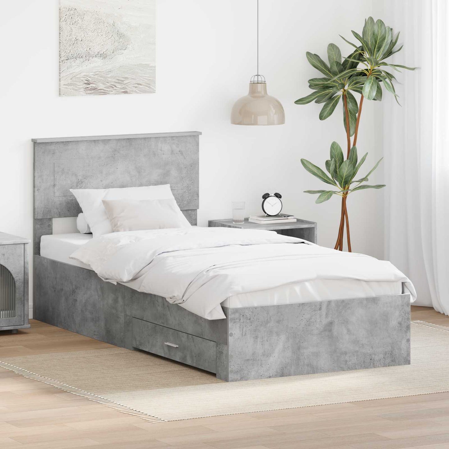 Sengestamme med skuff Betonggrå 100 x 200 cm Konstruert tre
