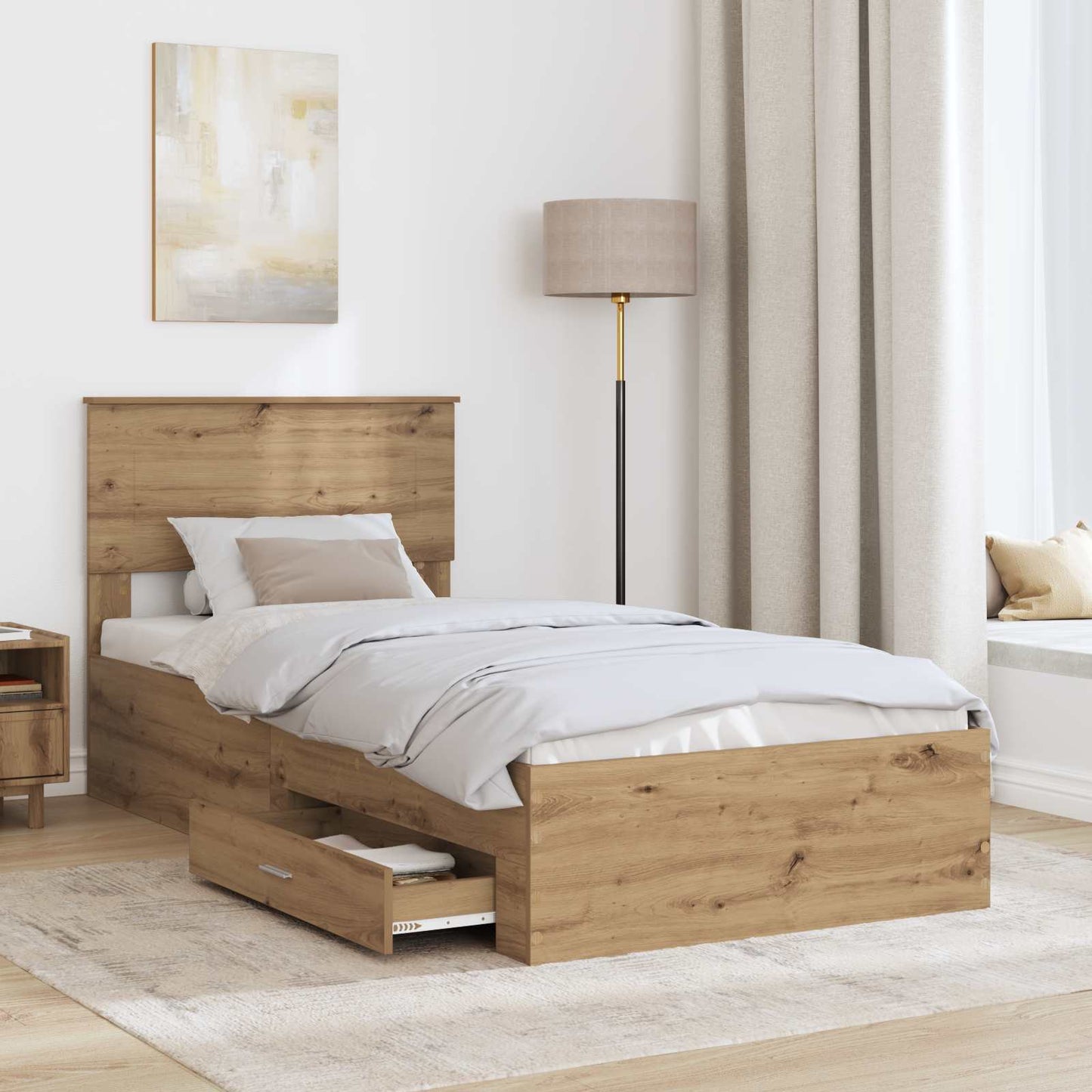 Sengestamme med skuff Artisan Eik 90 x 200 cm Konstruert tre