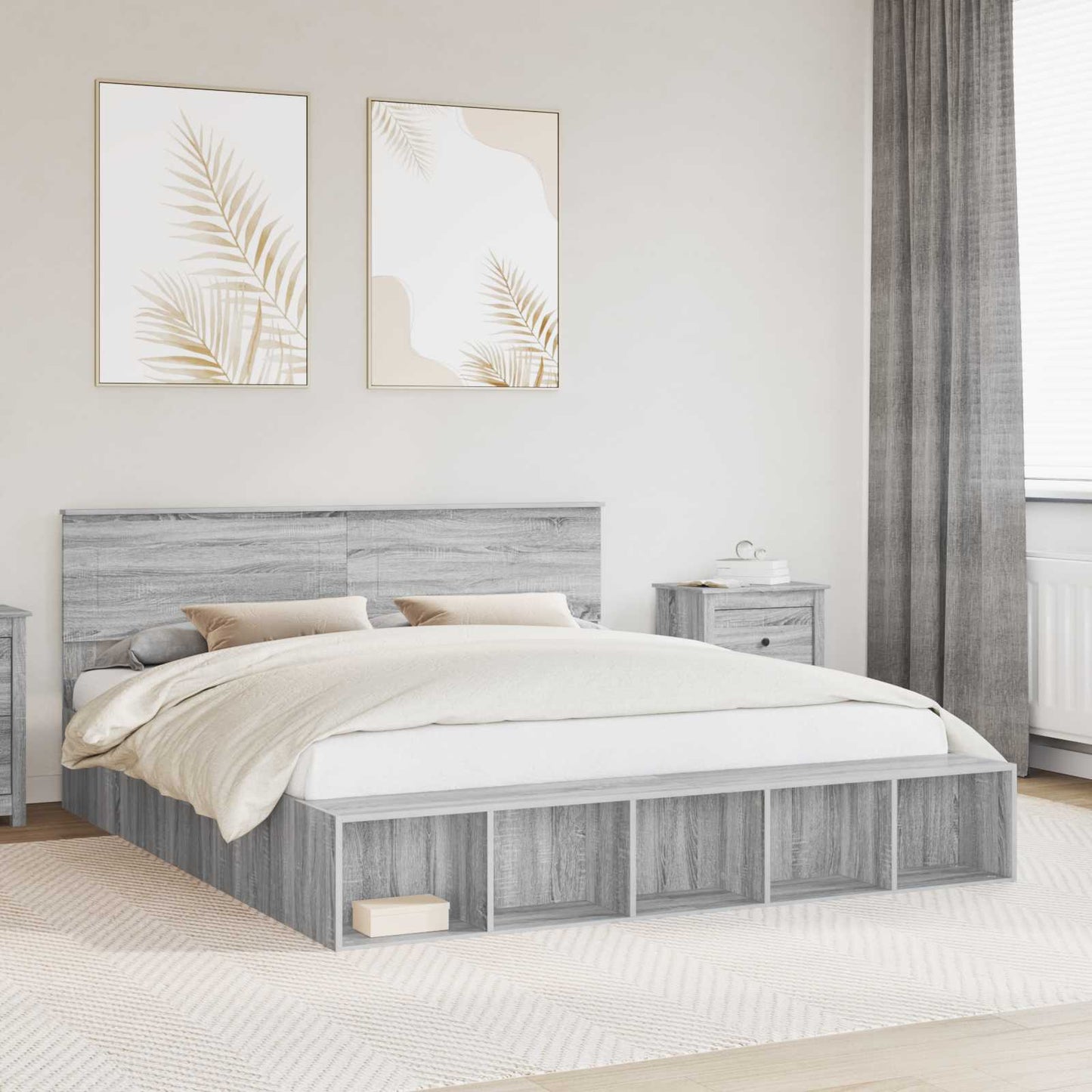 Sengestamme med hylle Grå Sonoma 200 x 200 cm Konstruert tre
