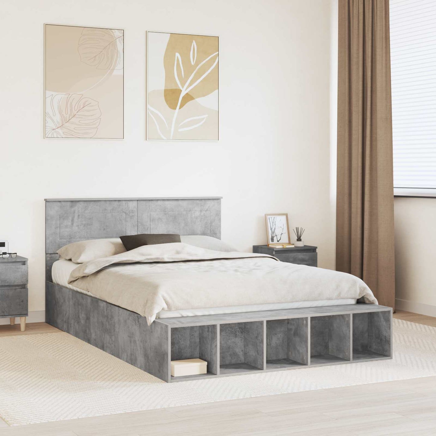 Sengestamme med hylle Betonggrå 150 x 200 cm Konstruert tre