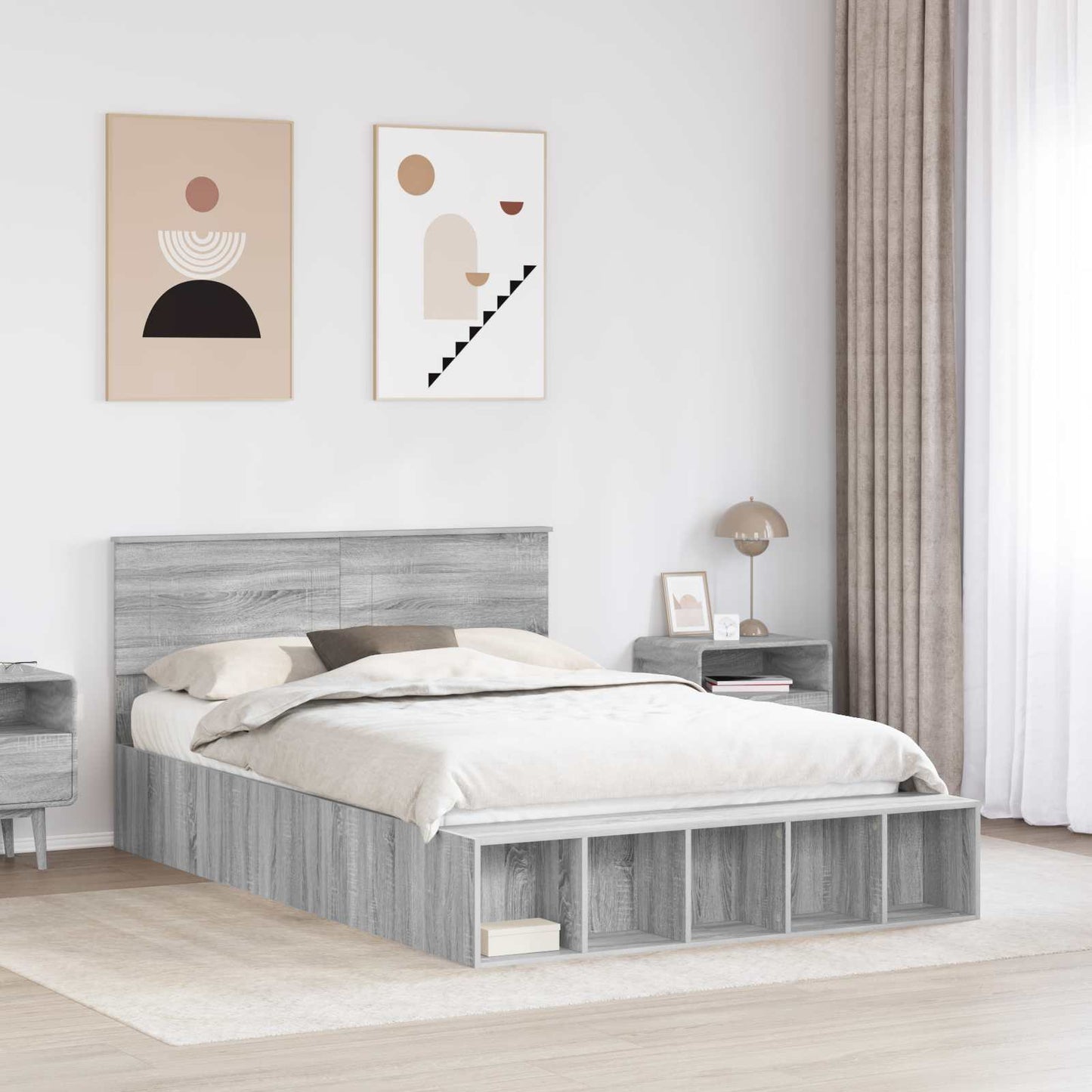 Sengestamme med hylle Grå Sonoma 150 x 200 cm Konstruert tre