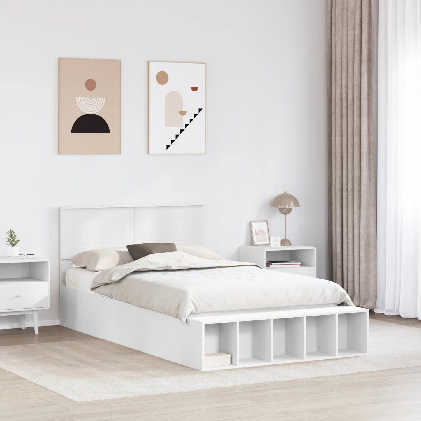 Sengestamme med hylle Hvit 135 x 190 cm Konstruert tre