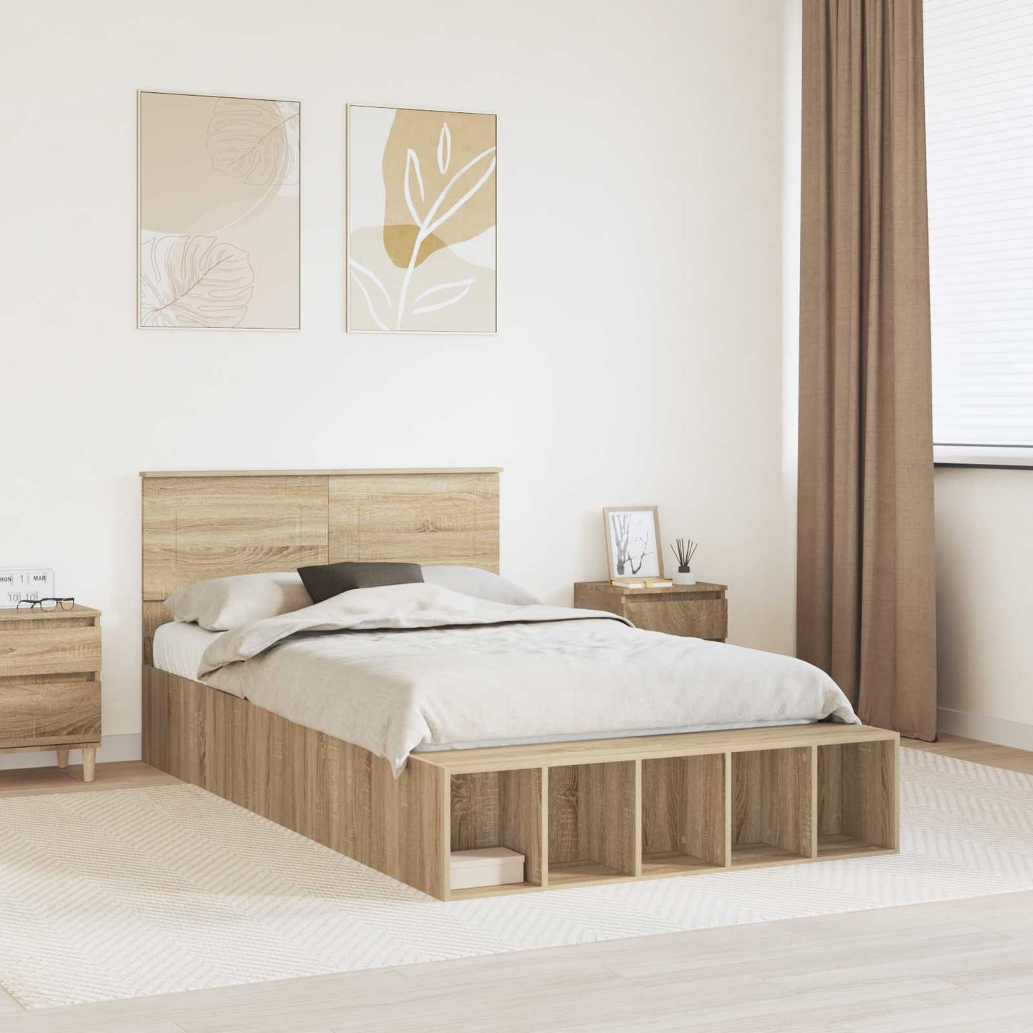 Sengestamme med hylle Sonoma eik 135 x 190 cm Konstruert tre