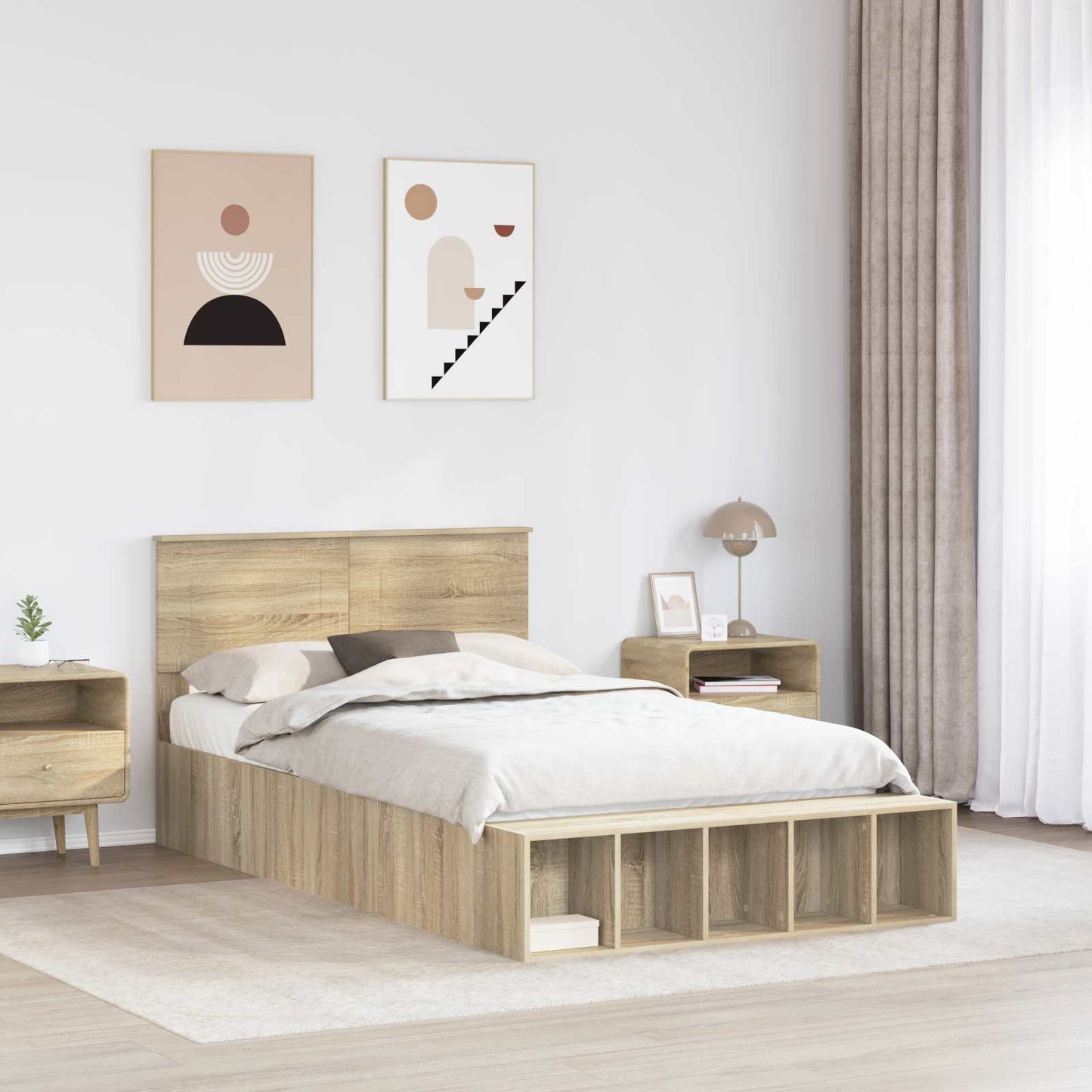 Sengestamme med hylle Sonoma eik 120 x 190 cm Konstruert tre