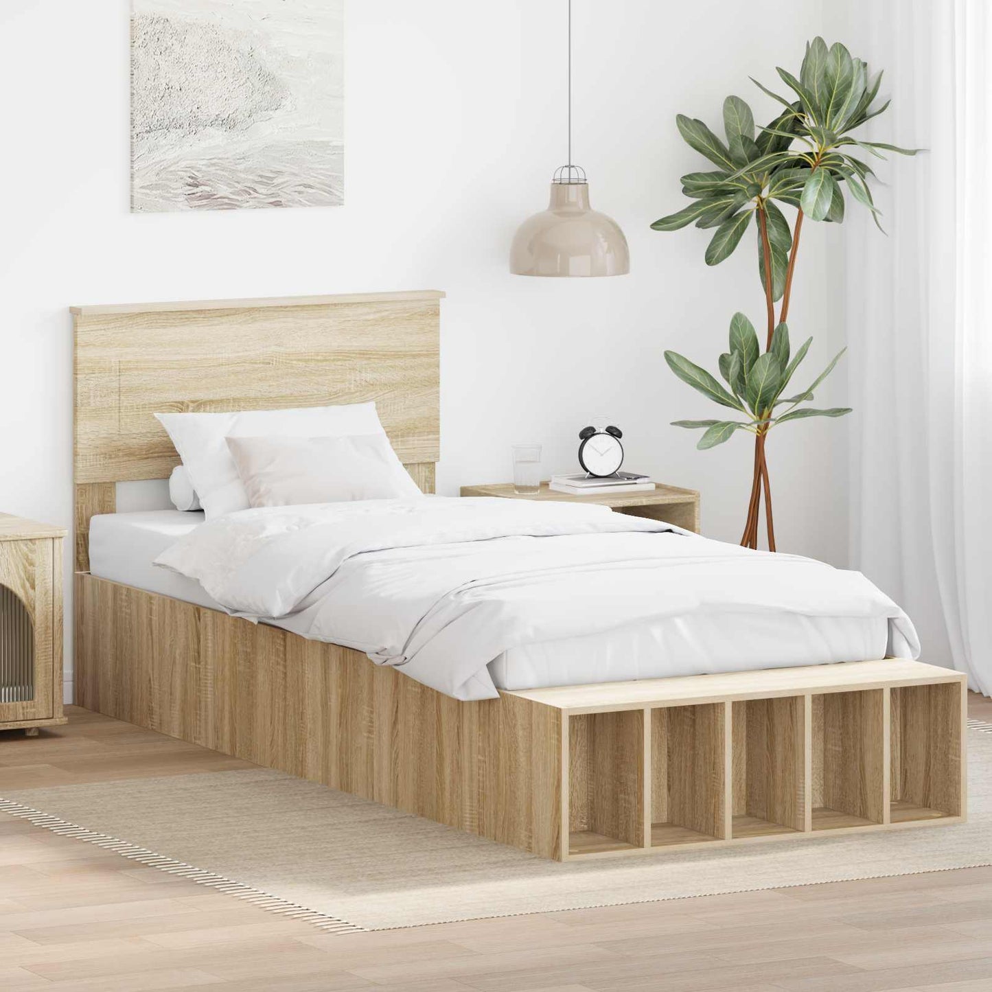 Sengestamme med hylle Sonoma eik 75 x 190 cm Konstruert tre